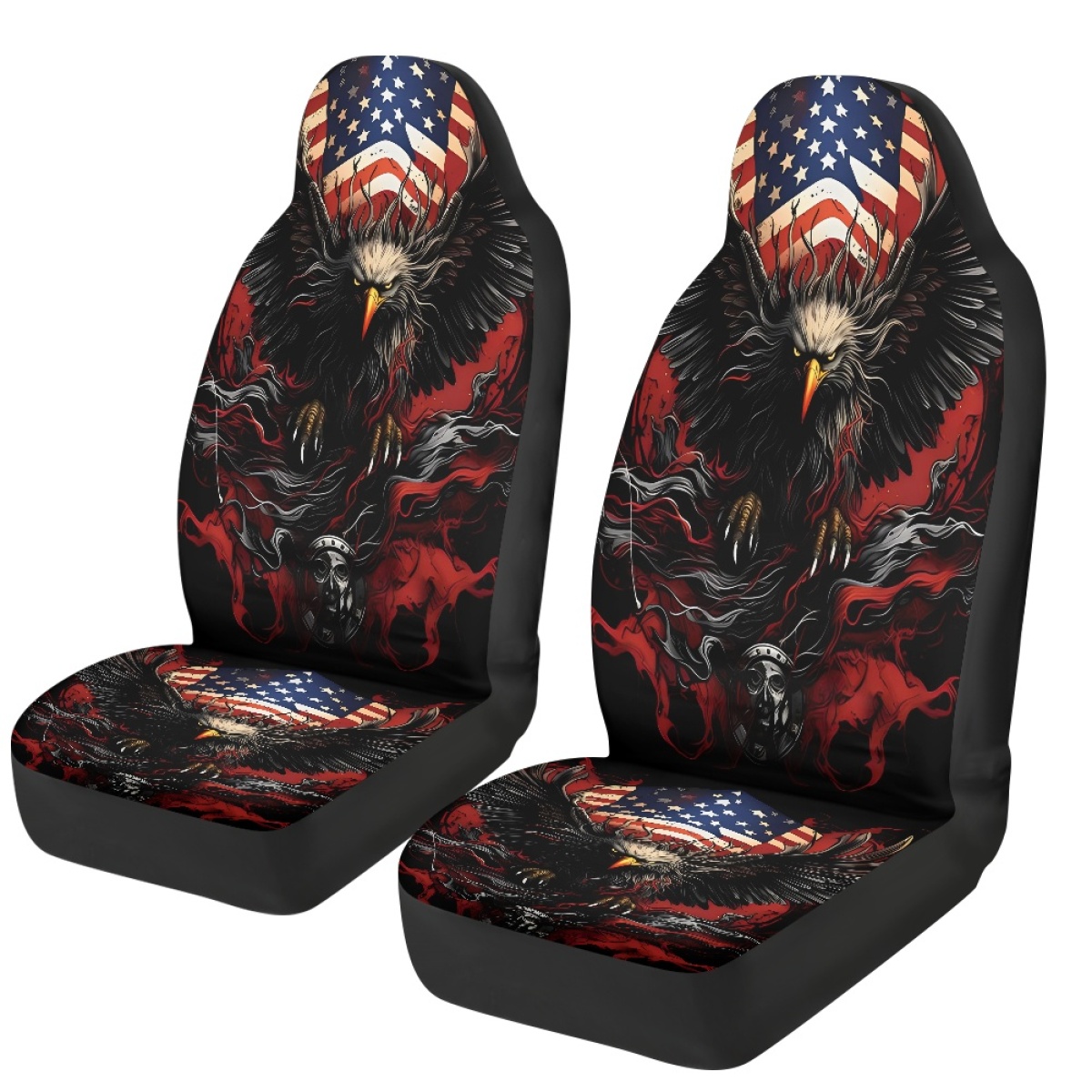 2 Front Car Seat Covers, Digitally Printed With An Eagle Pattern, Thin, Suitable For All Seasons, Fashionable Car Seat Covers photo 4