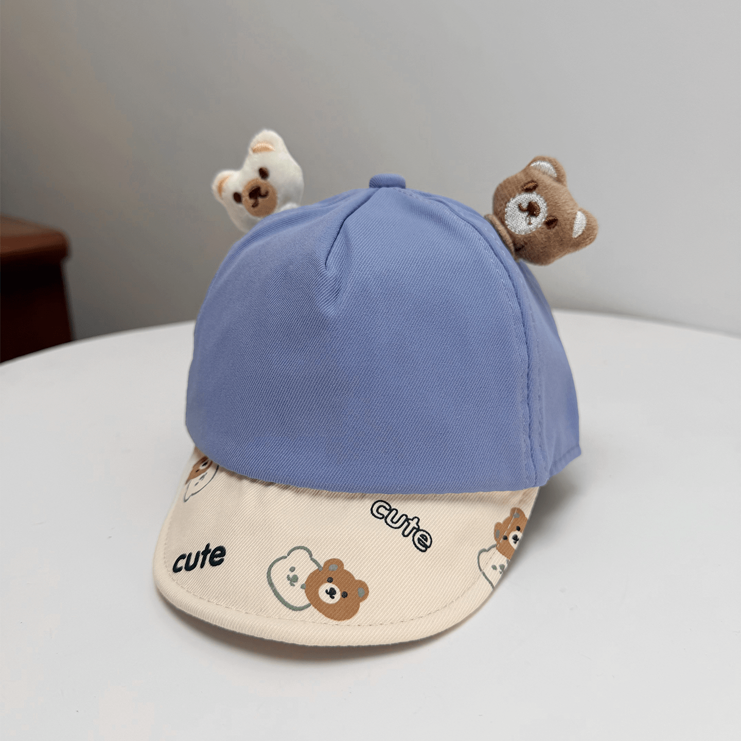 Korean-style Patchwork Printed Lettering Soft Brimmed Baseball Cap With Three-dimensional Plush Bear Ears And Baby Style Cap photo 1