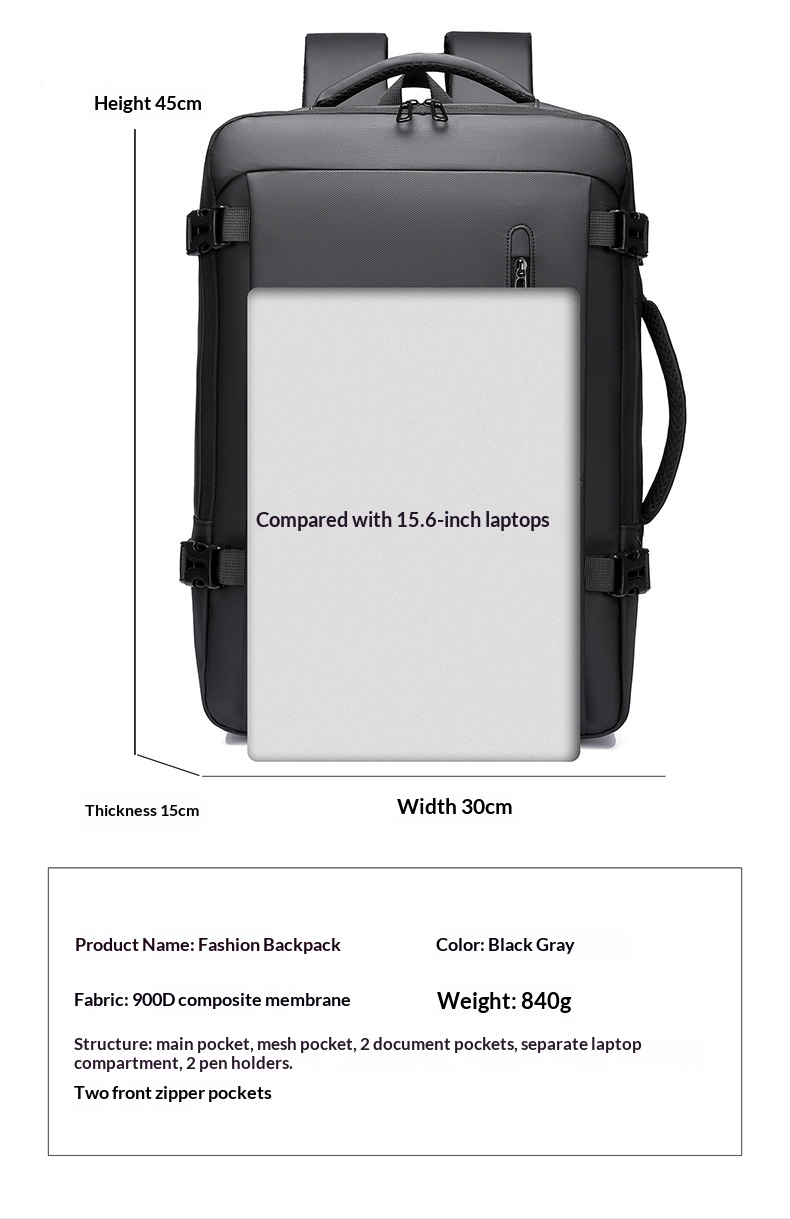 Minimally Designed Men's Business Backpack With A High-end Feel For Business Trips, Large Capacity Travel Backpack, Computer Bag, Backpack - Black photo 3