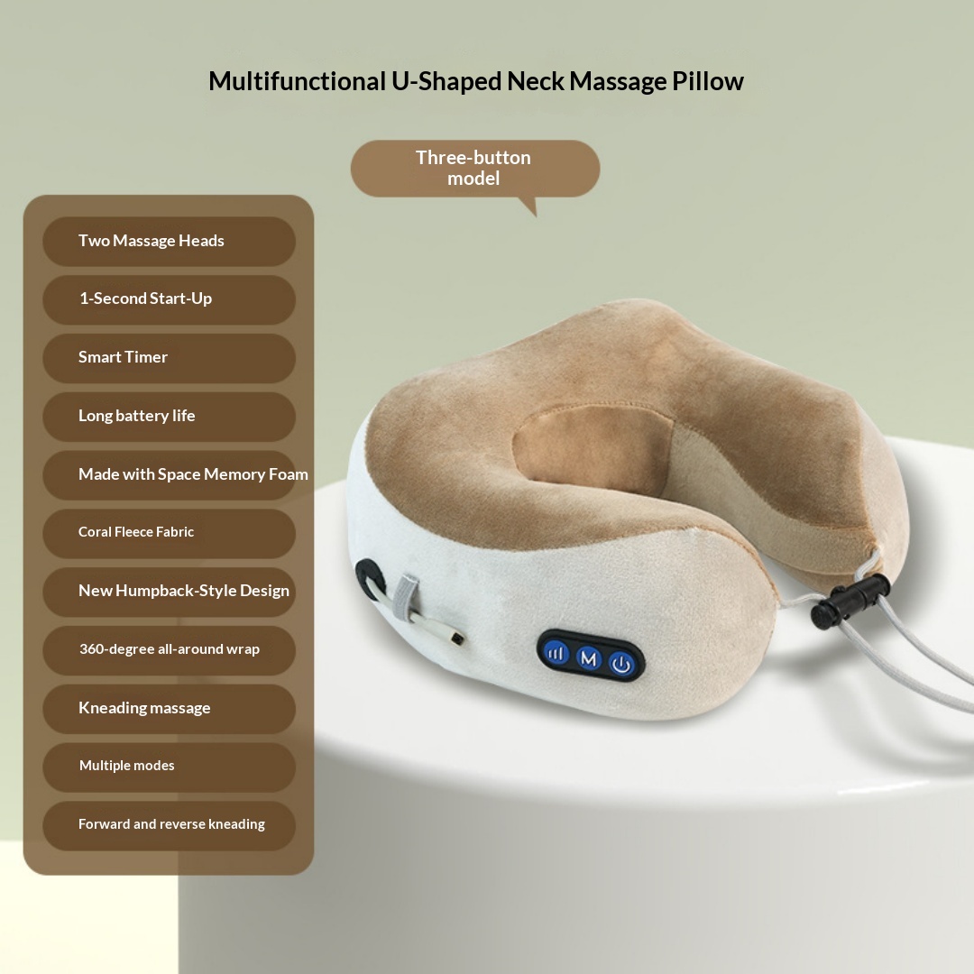 Multifunctional U-Shaped Pillow Memory Foam Portable Car Travel Electric Neck Cervical Spine Massager U-Shaped Massage Pillow photo 3