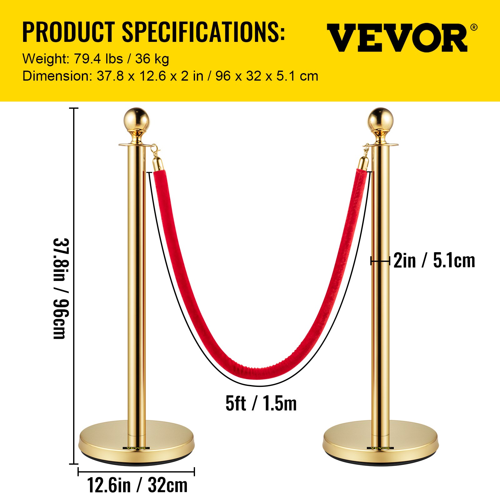 Velvet Ropes And Posts, 5 Ft-1.5 M Red Rope, Stainless Steel Gold Stanchion With Ball Top, Red Crowd Control Barrier Used For Theaters, Party, Wedding, Exhibition, Ticket Offices Pack Sets -6 photo 8