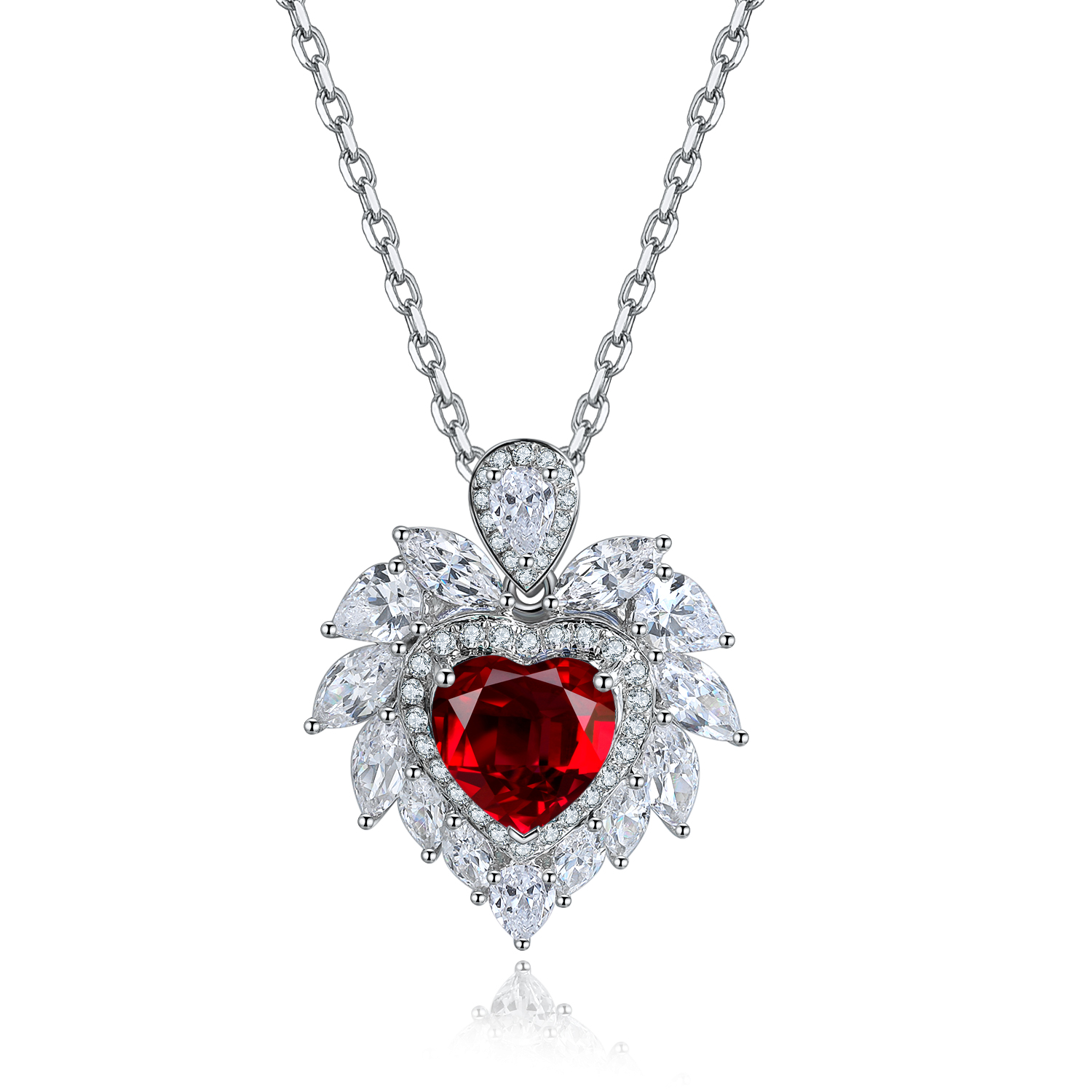 S925 Silver 4.3g Heart Lab-Created Gemstone Necklace, 7mm 5 Colors, 40&5cm photo 1
