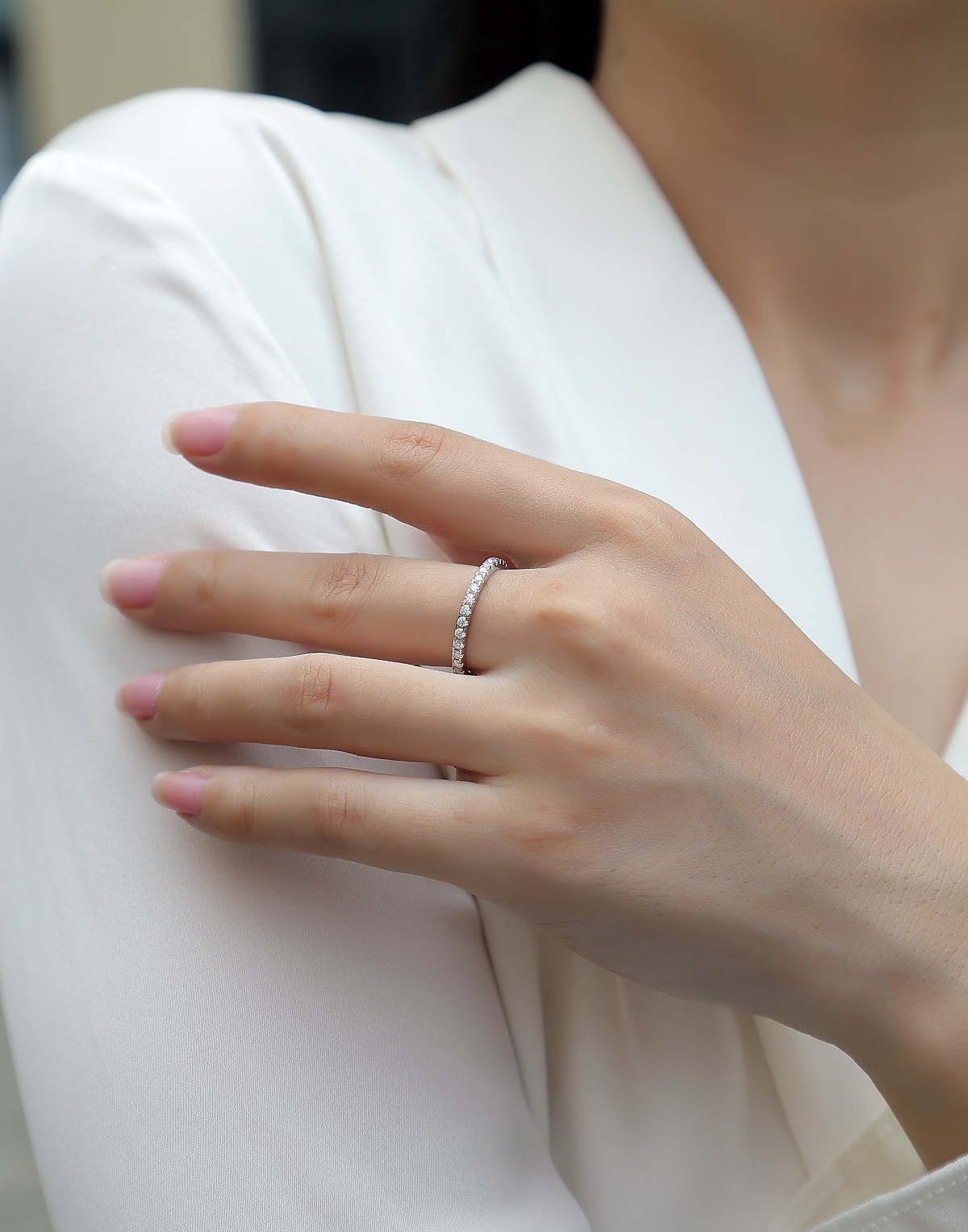 S925 Silver 3.0g Platinum Plated Moissanite Eternity Ring, 2.3mm 30pcs D VVS1 Full Band, GRA Certified US 5-9 photo 7