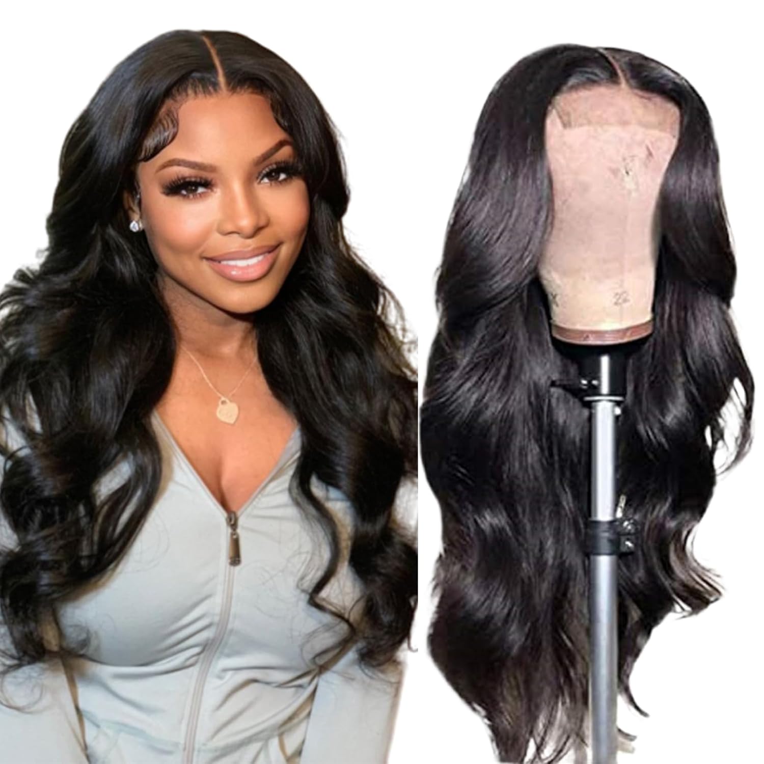 4x4 Lace Human Hair Wig Body Wave Natural Color Density photo 1