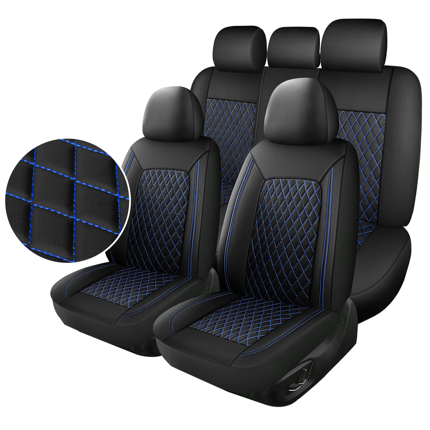 5-Seat Car Seat Cover, Single-Stitch Diamond Pattern, Quilted And Embroidered, Synthetic Leather, PVC Leather, Exported To Europe And America photo 7