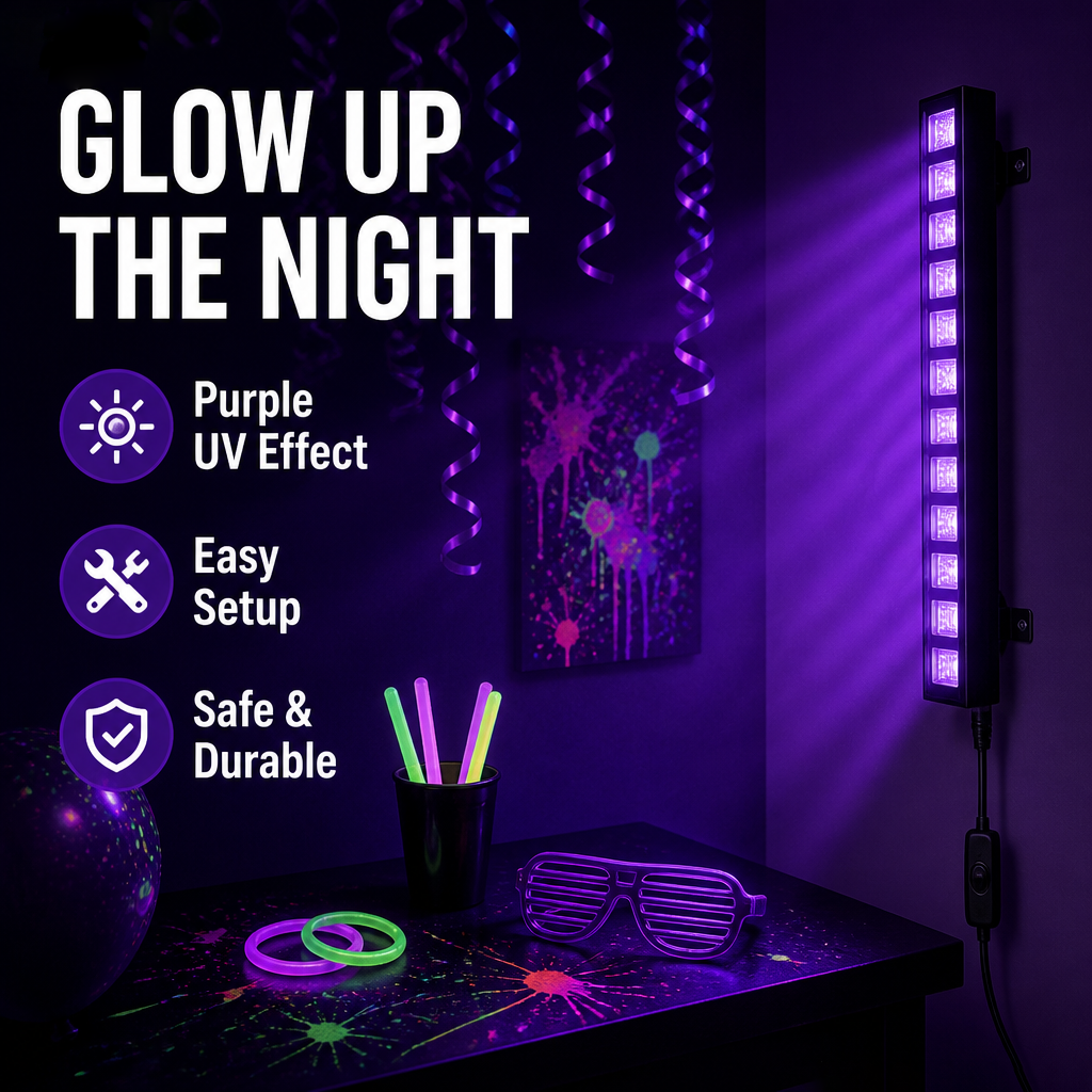 36W UV LED Blacklight Strip Plug & Play, Ultraviolet Glow Bar For Party Stage Bedroom Halloween Blacklight Decor UK NEW photo 1