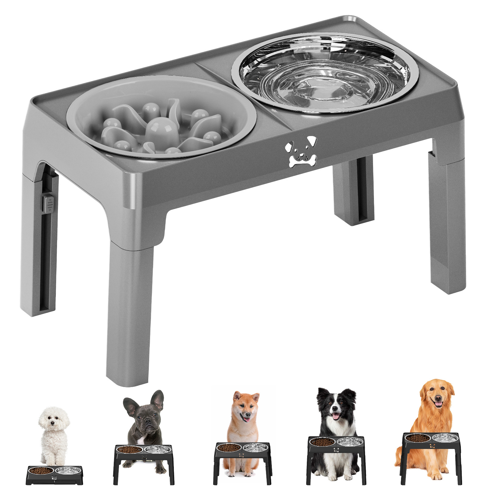Elevated Dog Bowl 2 Stainless Steel Bowls, 5 Height Adjustable Stands Pet Medium And Large Dog Bowl Improves Digestion And Neck Support, Easy To Clean photo 5