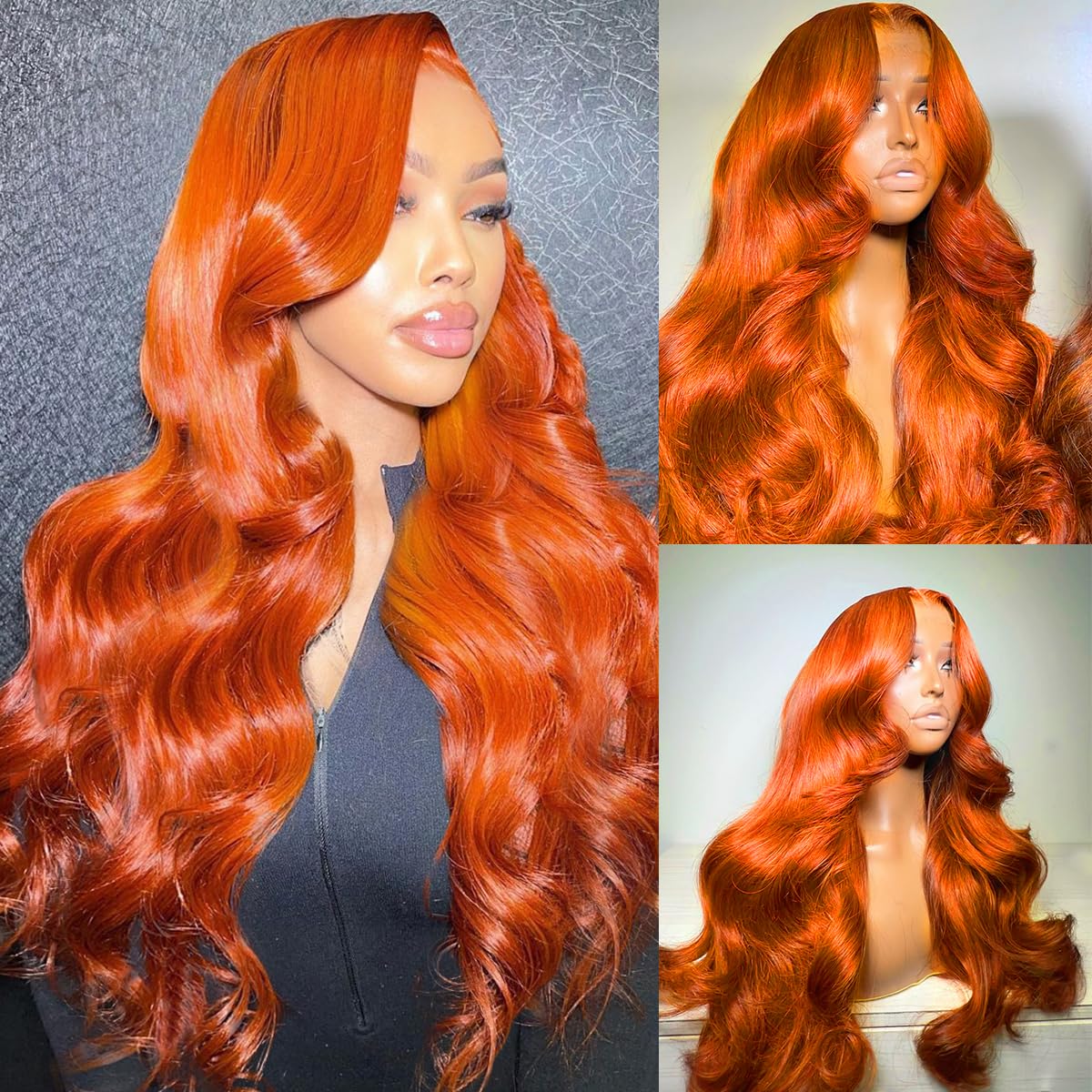 13x4 Lace Front Human Hair Wig Body Wave Ginger Yellow Density photo 2