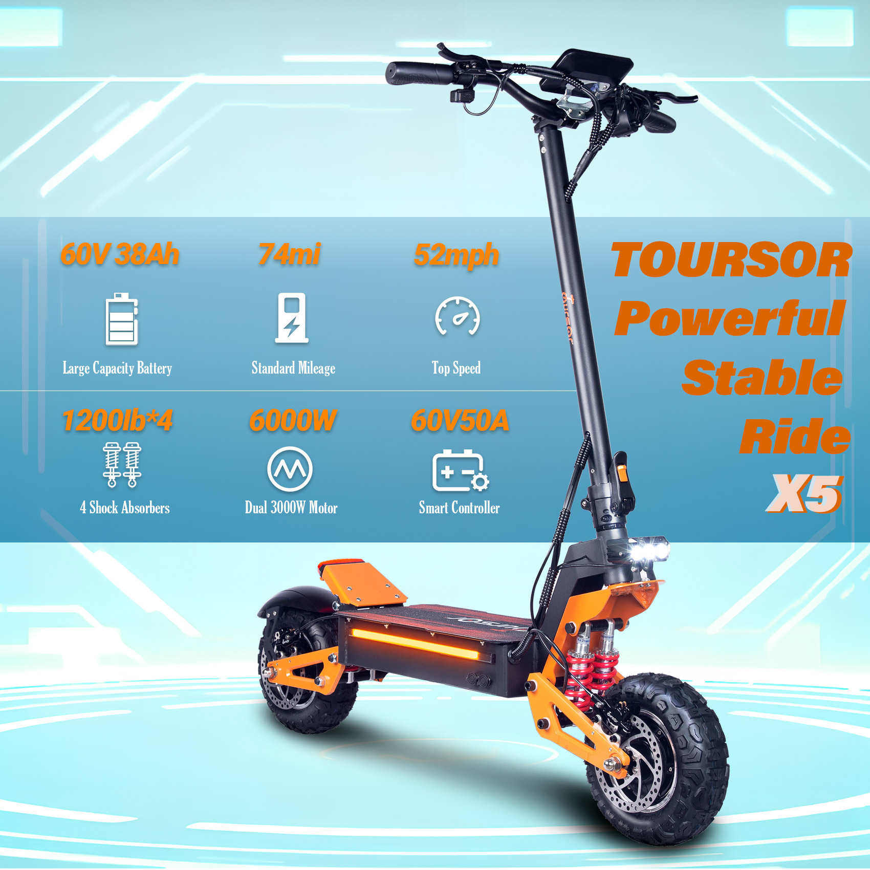 X5 Pro 3000W 60V 40Ah 11 Inches Off Road Eletric Scooter With NFC photo 3