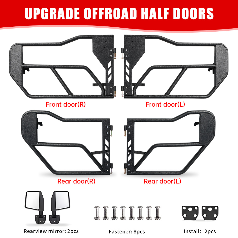 Tube Doors With Side View Mirror For 2018-2025 Je Ep Wrangler JL JLU And Gladiator JT 4-Doors - Includes 4XE 4-piece Set Off Road Summer Trail Adventure photo 2