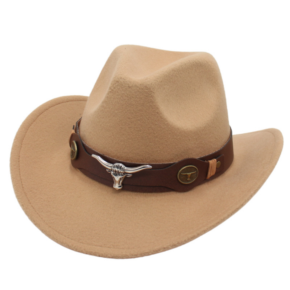 National Style Bull Head Decoration Western Cowboy Hat Retro Fashionable Belt Buckle Wide Brimmed Felt Hat For Outdoor Camping, Travel Photography, Outfit. Hat photo 6