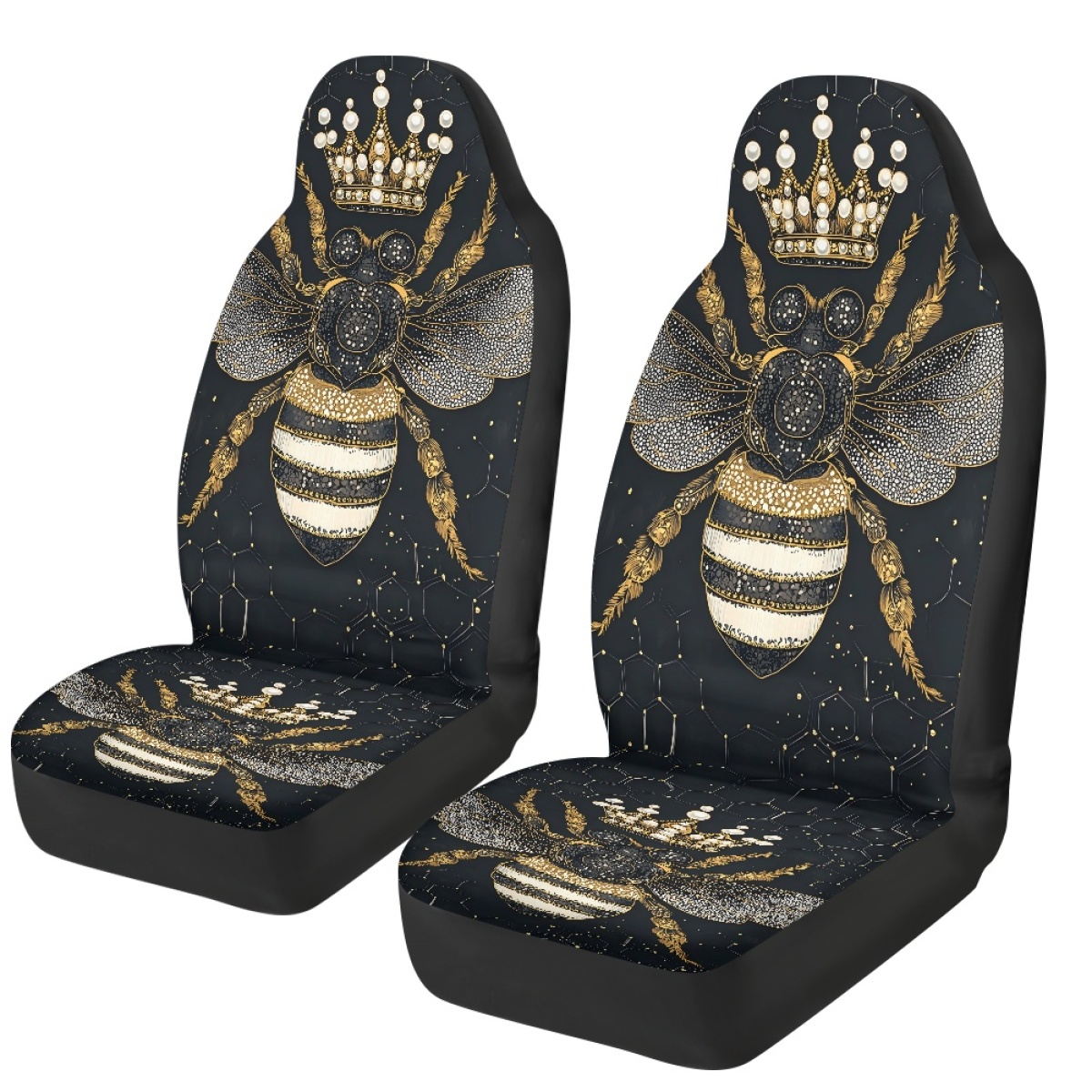 2 Front Car Seat Covers, Digitally Printed With A Honeybee Pattern, Thin, Suitable For All Seasons, Fashionable Car Seat Covers photo 2