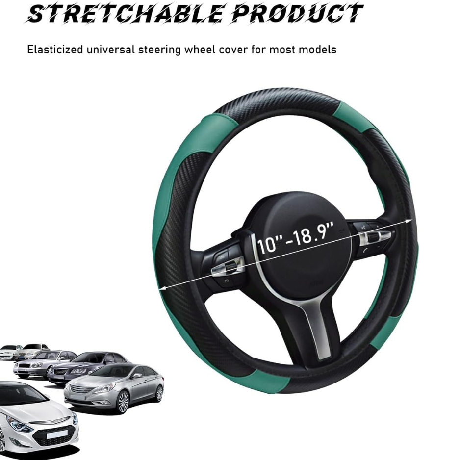 Car Steering Wheel Cover, 15 Inch Leather Breathable Auto Steering Wheel Protector, Comfortable Non-Slip Vehicle Steering Wheel Covers, Universal Car Accessories Dark Green, With Lining photo 2
