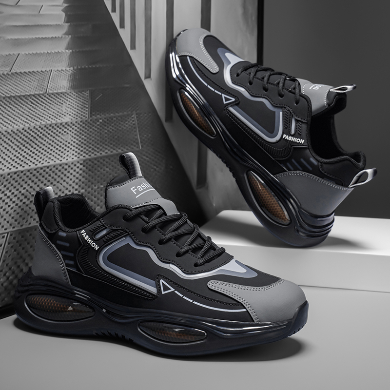 2026 Spring New Men's Air Cushion Sneakers, Stylish Leather Running Shoes, Black Warrior Waterproof Casual Trendy Shoes For Students photo 6