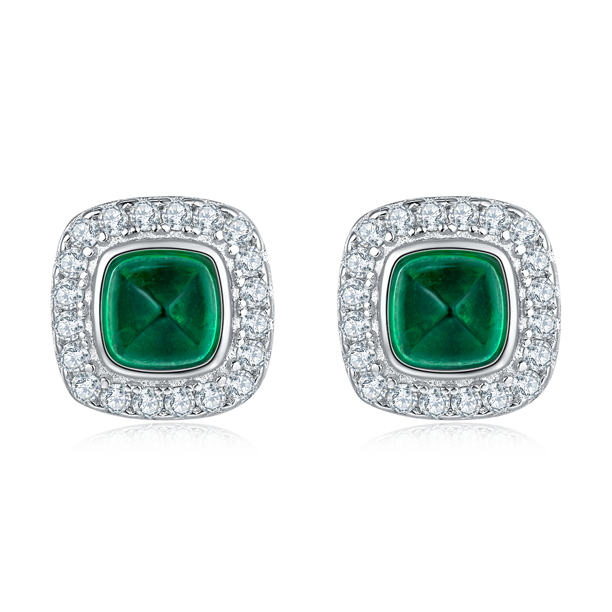S925 Silver 1.4g Lab-Created Emerald Stud Earrings, 0.79ct 4mm Halo, 1 Pair photo 1