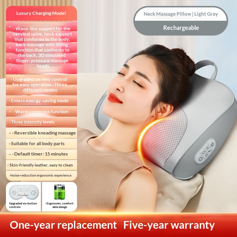 Cervical Spine Massage Pillow Massage Apparatus Neck And Waist Dual-use Hot Compress For Legs Household Multifunctional Massage Pad Rechargeable Massager photo 4