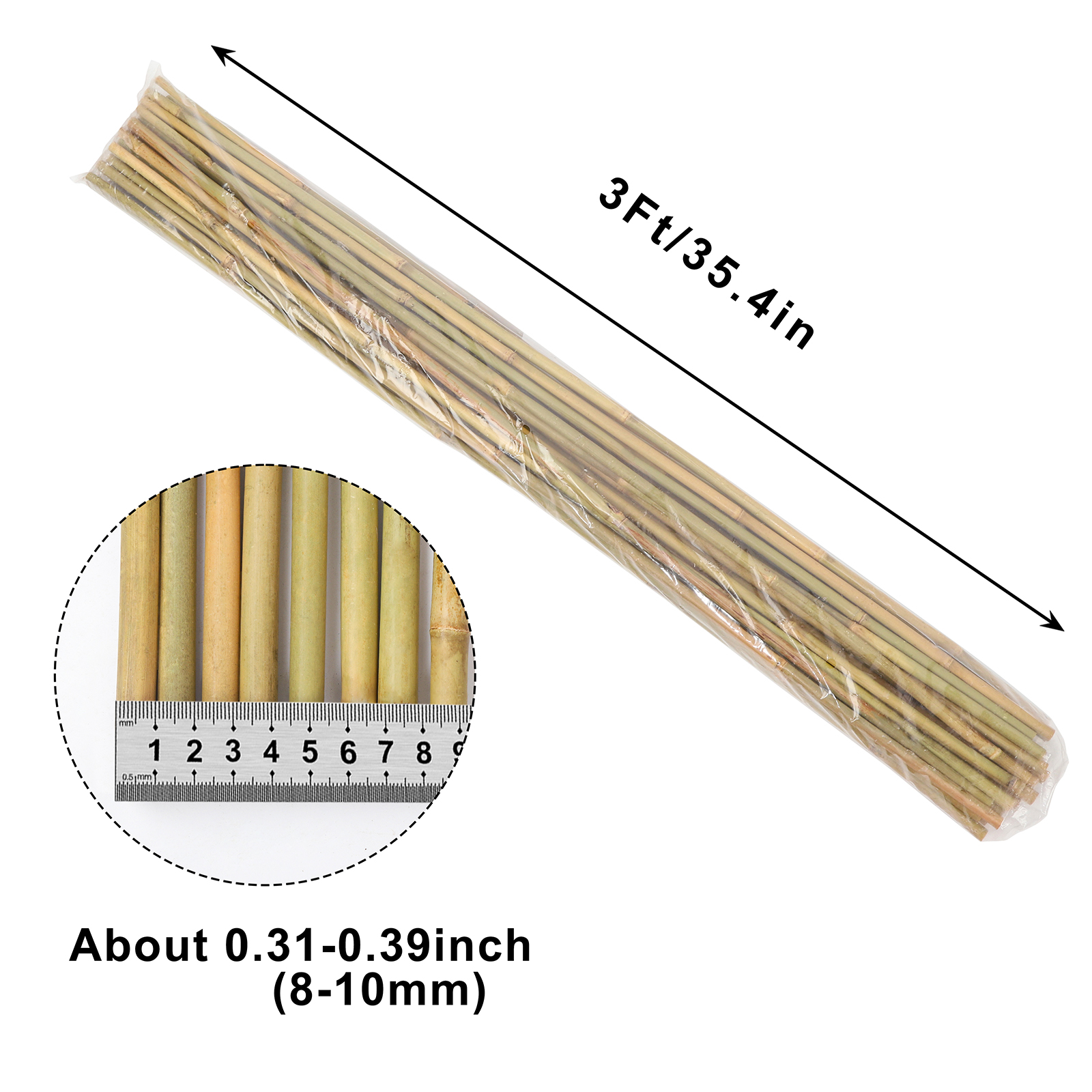 3FT,Diameter 8mm - 10mm Natural Bamboo Plant Stake, Sturdy Bamboo Poles, Durable Plant Bamboo Stake, Garden Climbing Plant Bracket 25pcs. Self-pickup Only photo 1