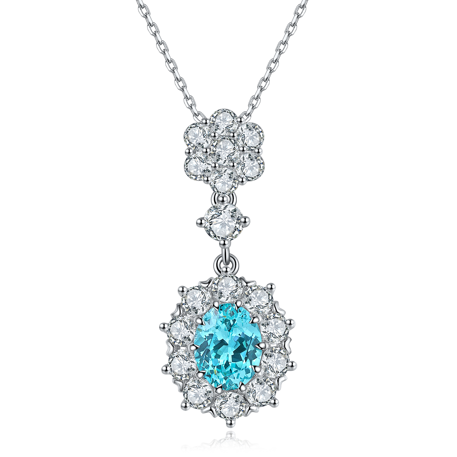 S925 Silver 6.3g Lab-Created Gemstone Necklace, 9x7mm Pendant, 5 Colors, 40&5cm photo 4