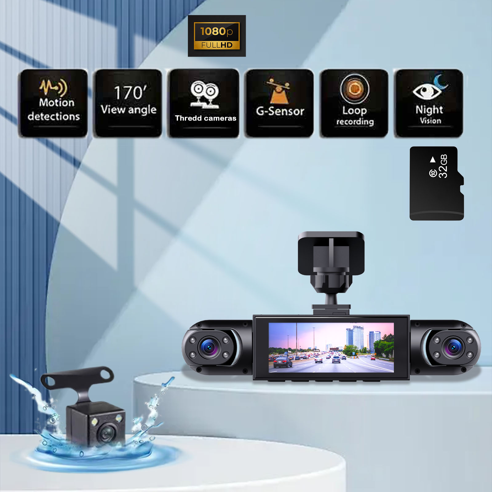 1080P High-definition Driving Recorder With Four Lenses, High-definition Night Vision, Front, Back, Left, Right Recording photo 1