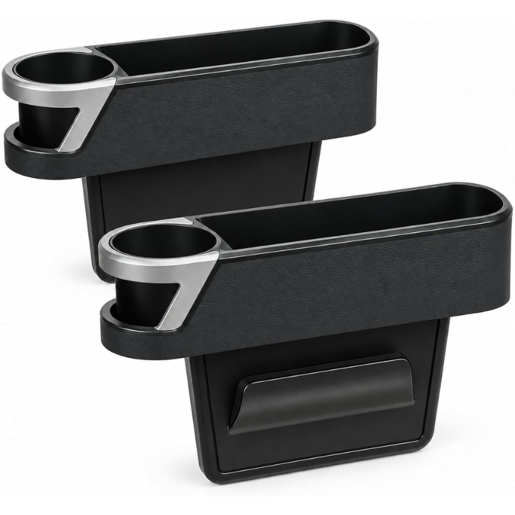 2 Pack Car Seat Gap Organizer With Cup Holder, PU Leather Car Storage Box, Fill Gap  Stop Dropping, Driver Passenger Side, Easy Install, Fits Most Vehicles photo 1