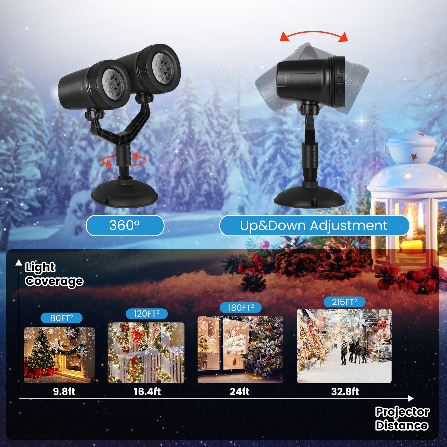 1Pc Christmas Snowflake Projector Light Dual Head LED Stake Light IP44 Waterproof Xmas Decoration For Holiday Indoor Outdoor Use Garden Patio Wall Decor photo 2