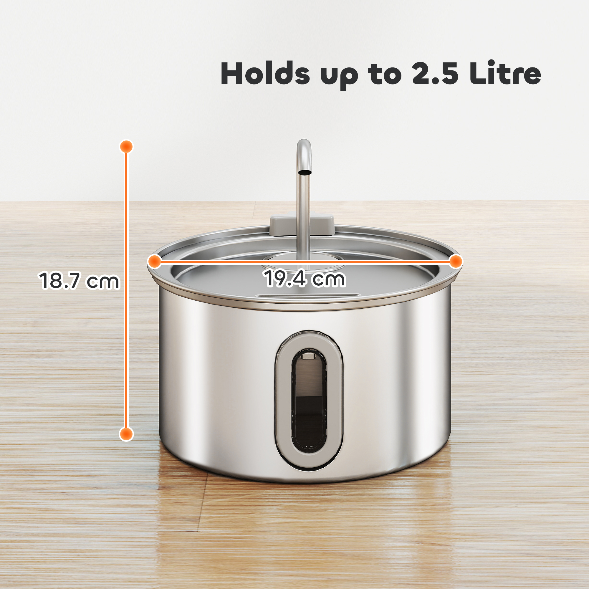 2.5L Stainless Steel Cat Water Fountain With Ultra Quiet Pump Water Level Window And 7 Filters photo 5