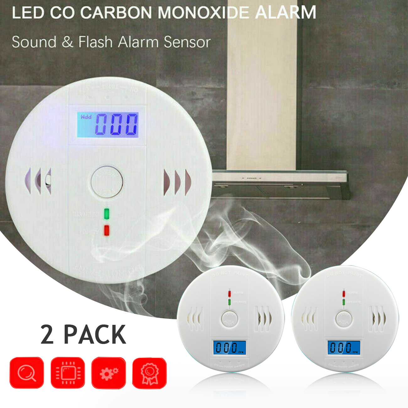 CO Carbon Monoxide Alarm Detector Kohlenmonoxidmelder CO Melder Kohlenmonoxid Warnmelder Poisoning Sensor Warning Machine With LCD photo 1