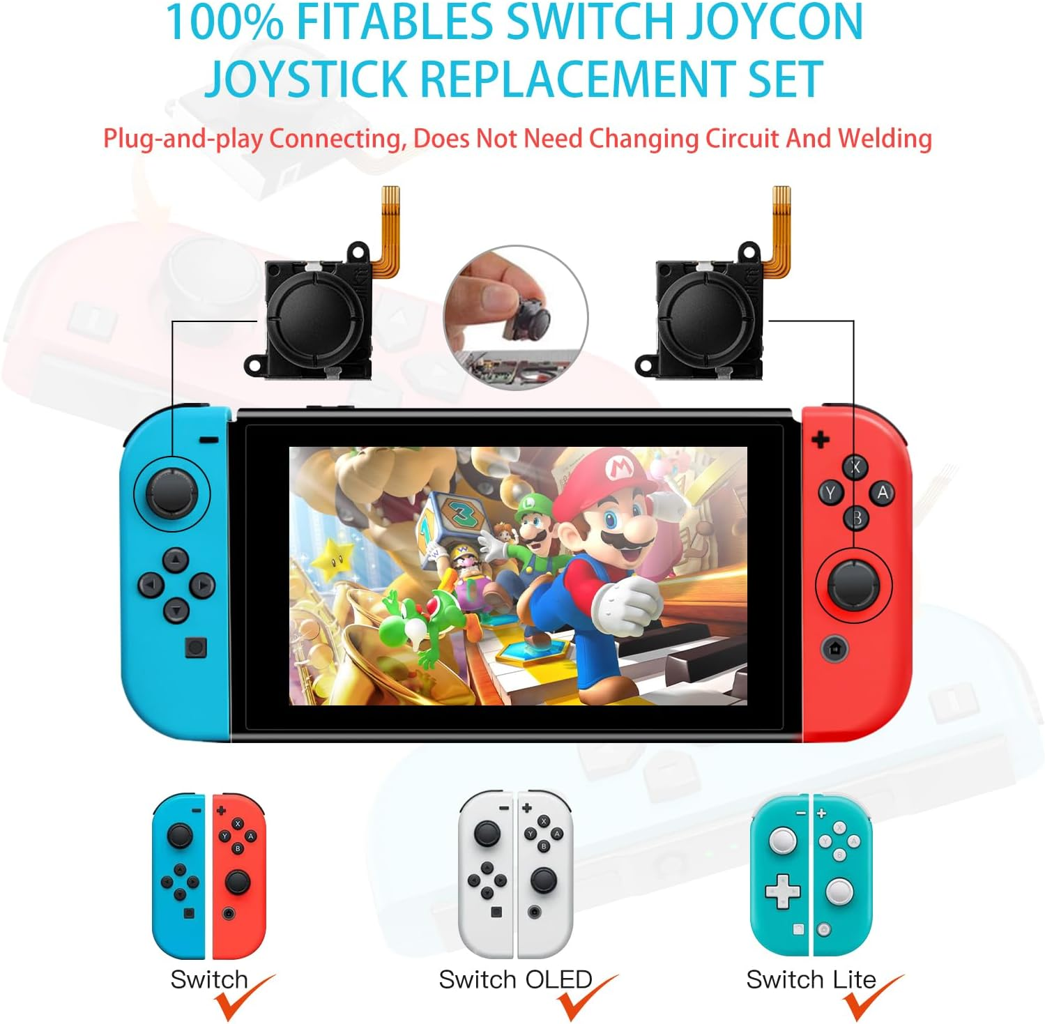 TMR Joystick Replacement For Joycon, No Drift, High Precision, 4Pcs TMR Electromagnetic Joystick With Repair Kit 4 Colors Thumbstick Caps, Compatible With S Witch OLED Lite photo 3