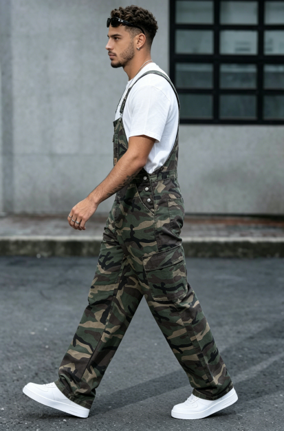Camo Overalls Men Big And Tall Plus Size Loose Fit Cargo Workwear Bib Overalls US Ready Stock photo 2