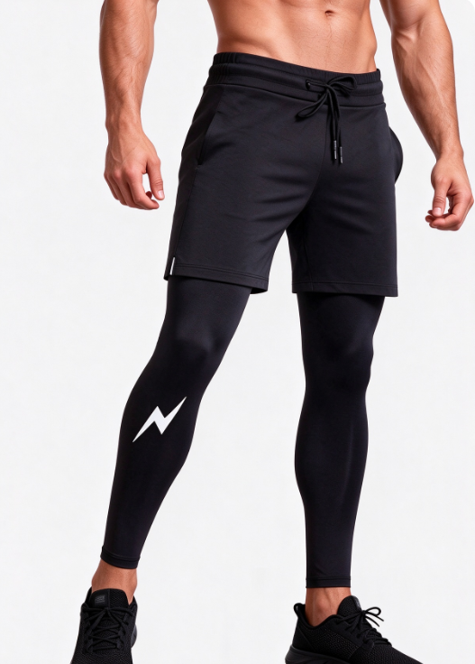 Cross-Border Fake Two-Piece Sports Tights For Men, Autumn Elastic Quick-Dry Fitness Pants, Training Basketball Running Pants, Amazon photo 1