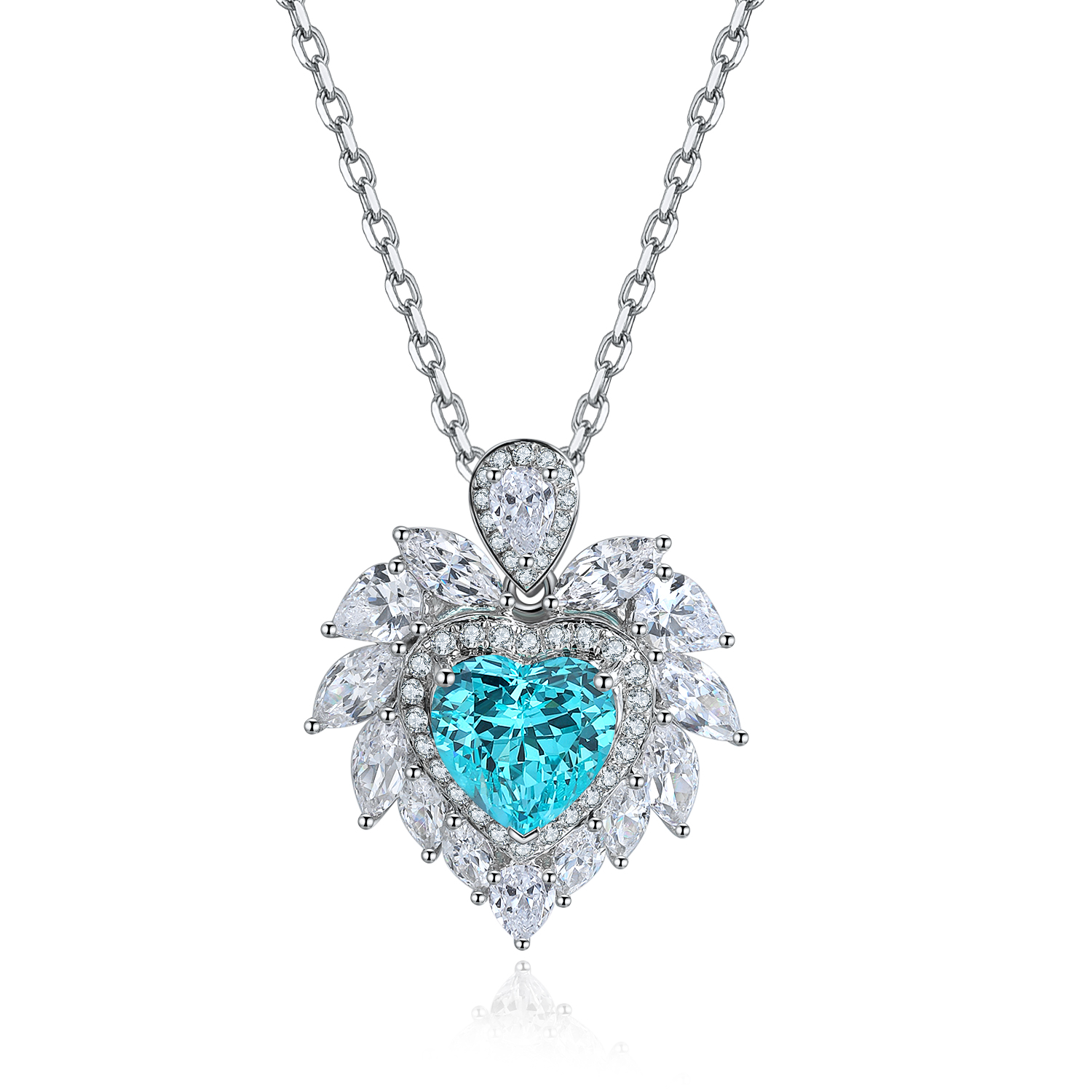 S925 Silver 4.3g Heart Lab-Created Gemstone Necklace, 7mm 5 Colors, 40&5cm photo 5