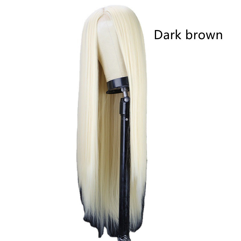 Black Long Straight Center Point Natural And Lifelike Headgear Temperament Non-marking Chemical Fiber photo 2