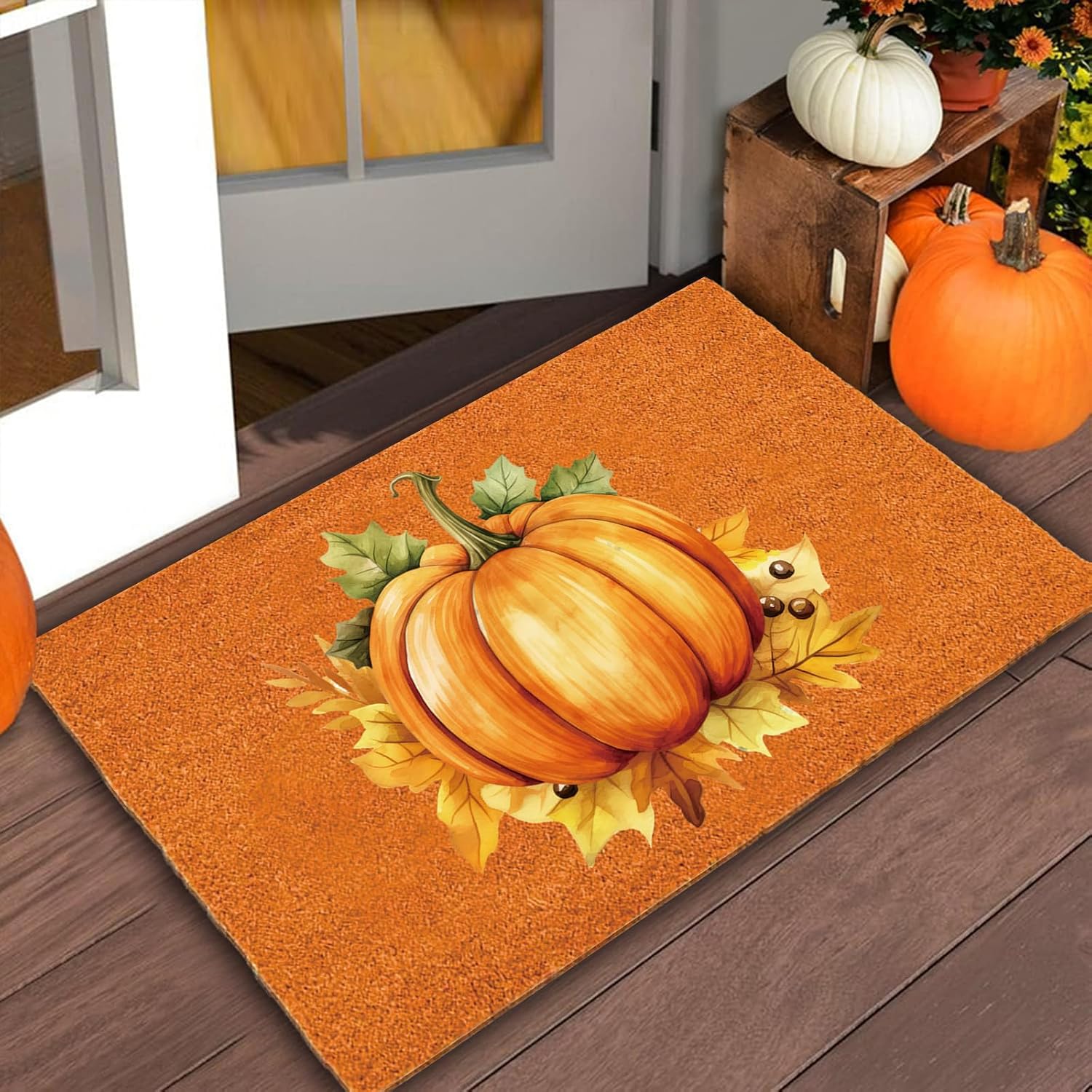 Fall Pumpkin Door Mat 30x18 Inch, Rustic Welcome Mat For Front Door, Halloween Thanksgiving Autumn Indoor Outdoor Decor photo 2