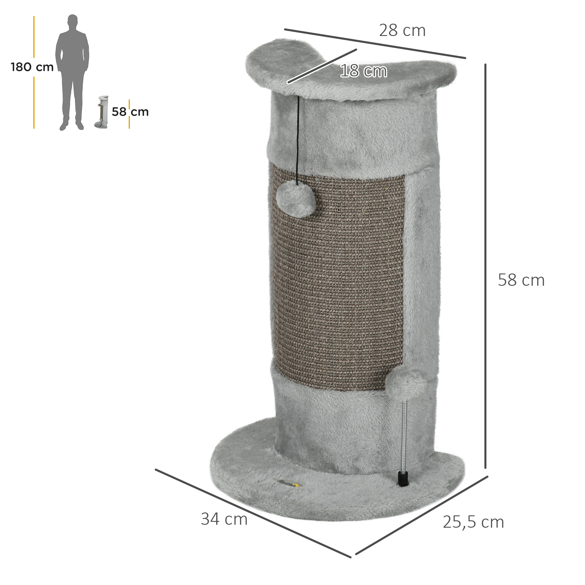 58cm Cat Scratching Post, With Covered Plush, Play Balls, For Corner Walls - Grey photo 2