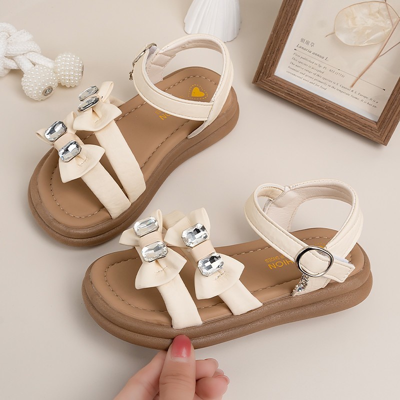 2026 Summer New Ins Fashion Girls Open-Toe Beach Sandals, Bow Decor Cool Princess Style Kids Sandals photo 2