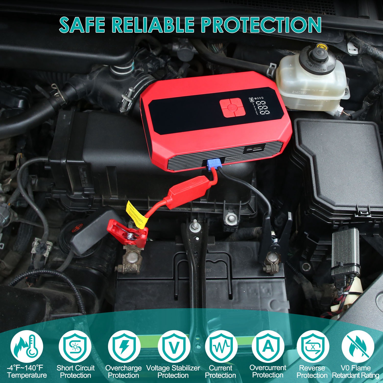 1Pc Portable Car Jump Starter Air Compressor 1500A 400PSI Car Battery Charger Jump Starter Power Bank LED Flashlight Digital Tire Inflator For 4.0L Gasoline Or 2.0L Diesel Engine photo 4