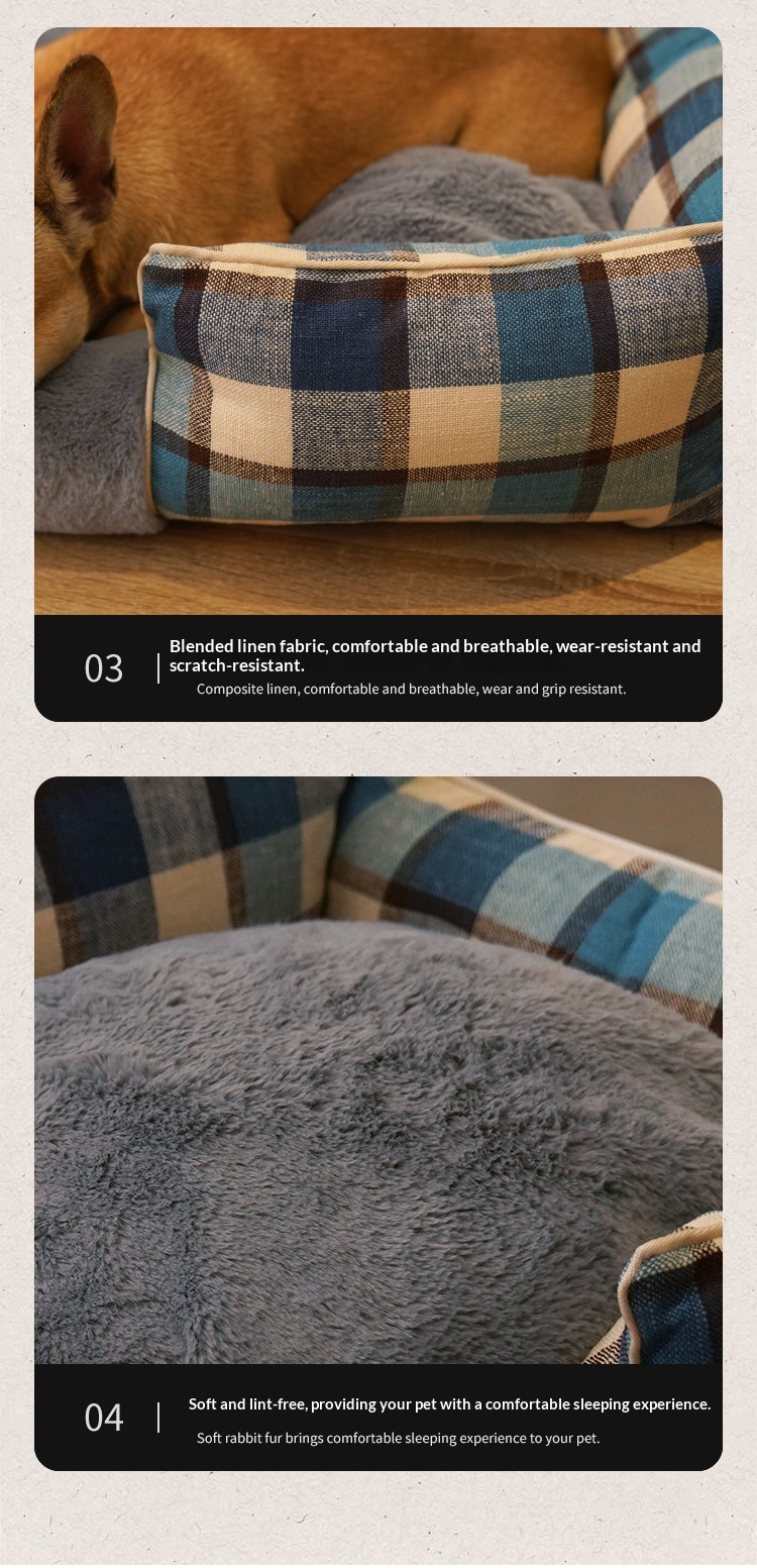 Retro Plaid All-Season Washable Pet Bed, Chew-Resistant For Small Medium Dogs & Cats photo 5