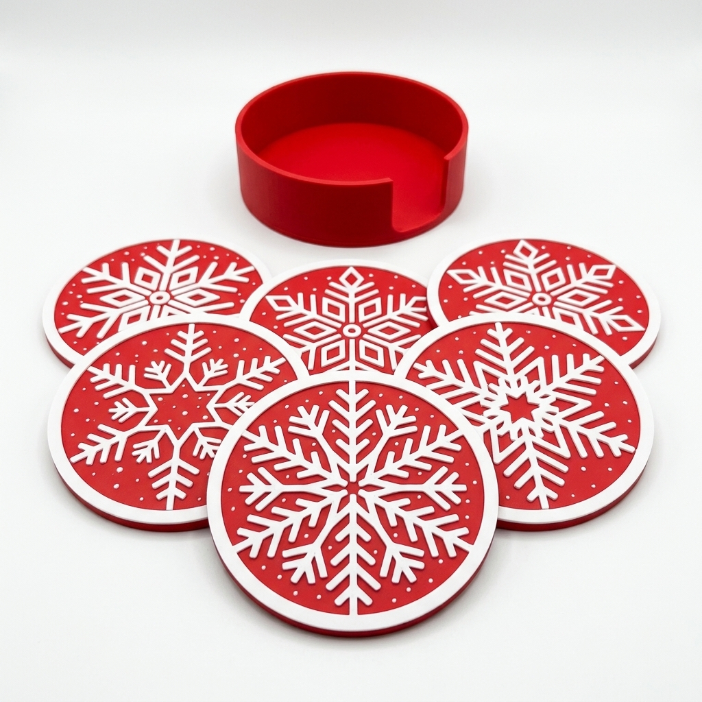 3D Printed Christmas Snowflake Coaster Set With Storage Holder, Holiday Drink Coasters For Home Table Decor photo 4
