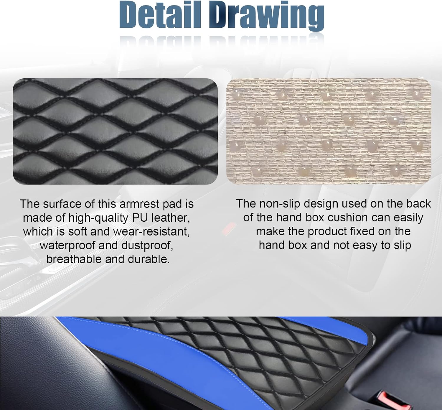 Blue Car Center Console Cover, Waterproof Leather Armrest Protector For Cars, SUVs And Vehicles, Universal Fit photo 2