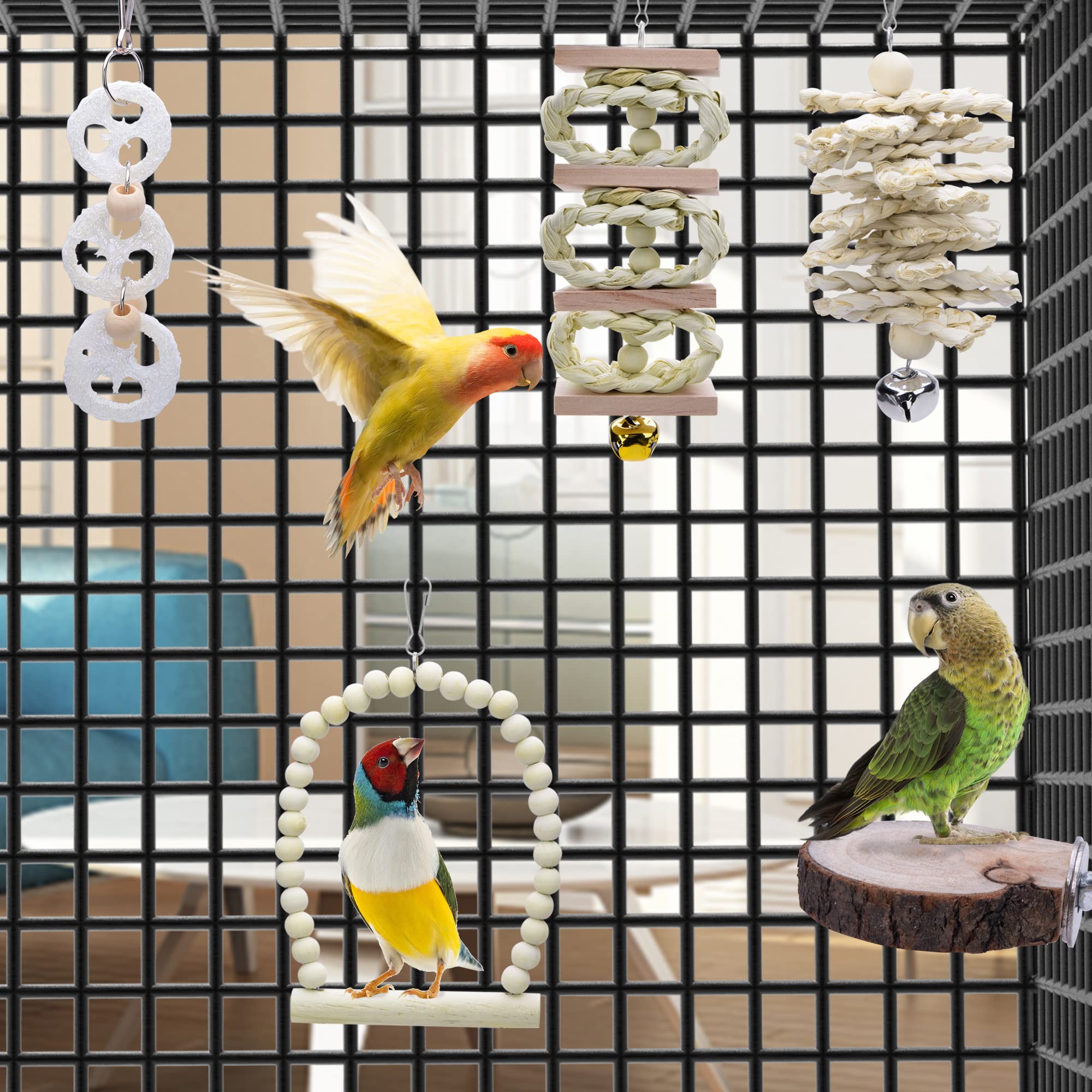 8 Packs Of Bird Parrot Swing Chewing Toys-Natural Wood Bird Climbing Hanging Cage Toys Suitable For Small Parakeets, Cockatiels, Conures, Finches,Budgie,Macaws, Parrots, Love Birds photo 5