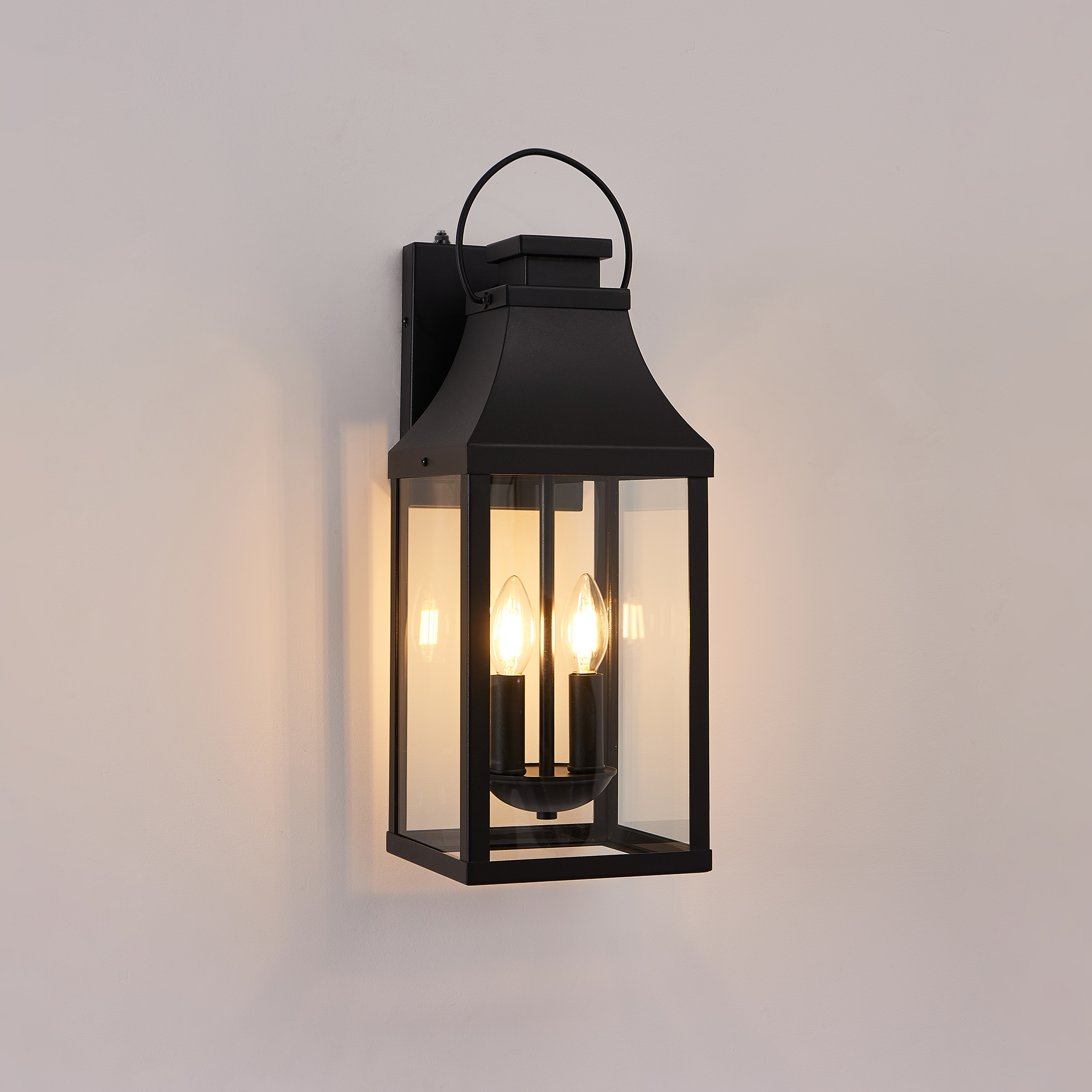 20'' Dusk to Dawn Outdoor Wall Light, Large Black Outdoor Porch Light Waterproof Patio Lanterns, Exterior Wall Mount Lighting Fixtures, 2-Light Outside Garage Sconces for House Front, 1-Pack photo 1