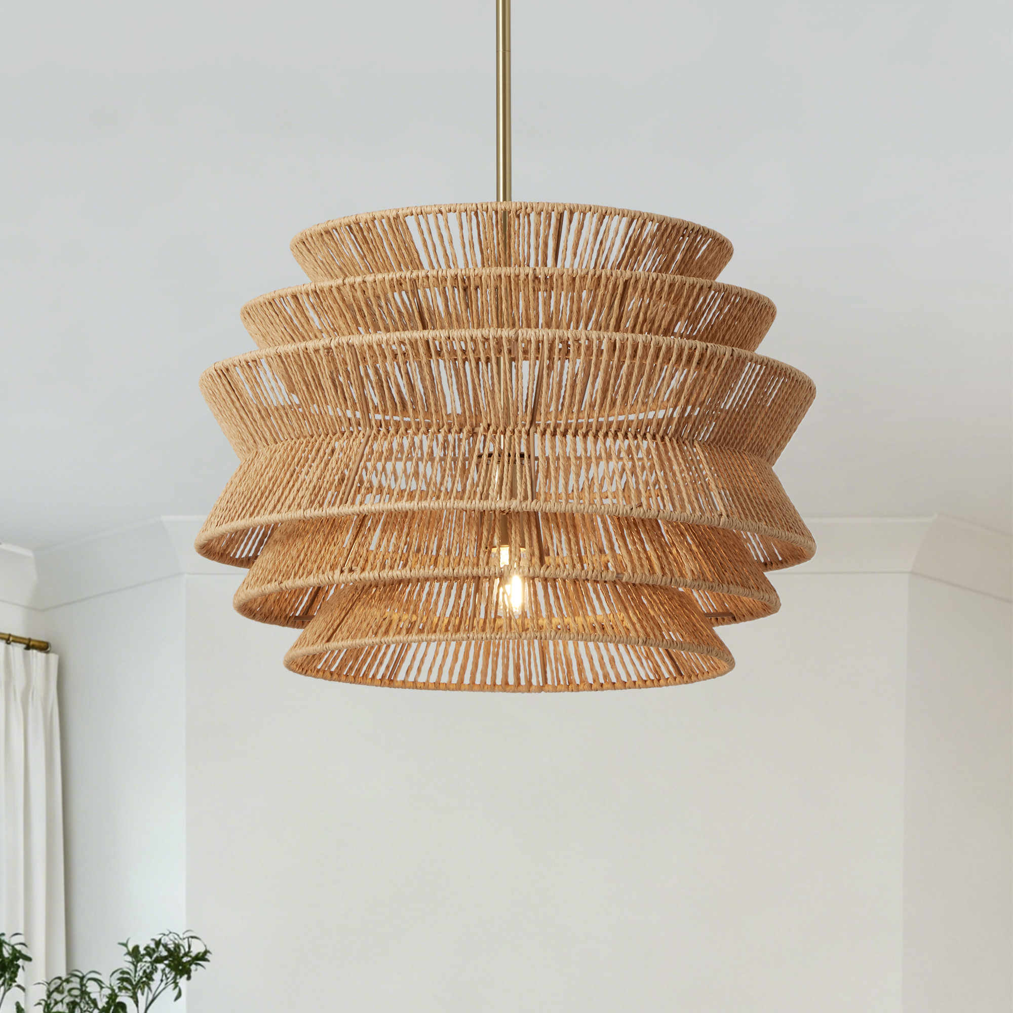 17.3" Rattan Pendant Light,Hand-Woven Rustic Wicker Hanging Light Seagrass Ceiling Chandelier,Water Plants Rattan Chandelier for Dining Living Bedroom Kitchen Farmhouse photo 1