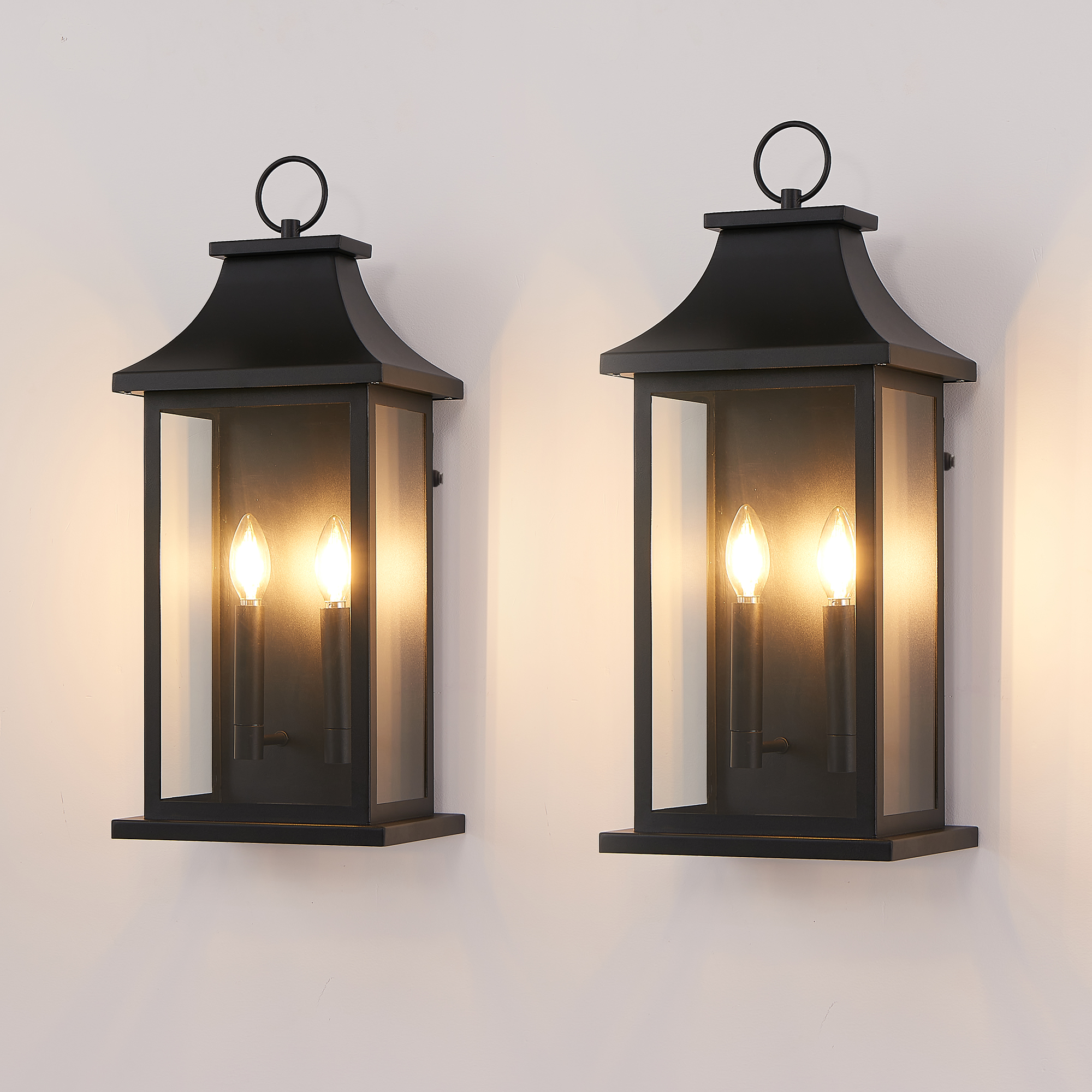 2-Pack Dusk to Dawn Outdoor Wall Lantern 2-Light, 22.2" Large Outside Wall Sconce, Modern Black Wall Light Fixture with Glass, Waterproof Exterior Lamp for House, Porch, Garage photo 7