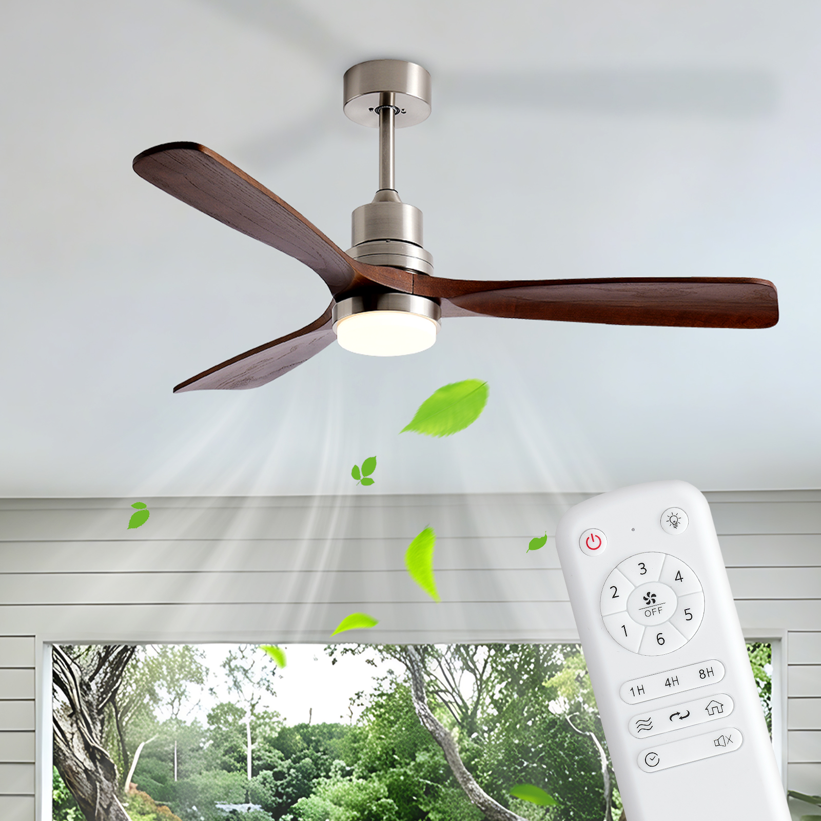 52 Inch Brushed Nickel Ceiling Fans with Lights and Remote Control, Modern Ceiling Fan Light, 3 Blades, 6 Speed DC Motor, Indoor Outdoor Ceiling Fan for Farmhouse,Bedroom photo 1