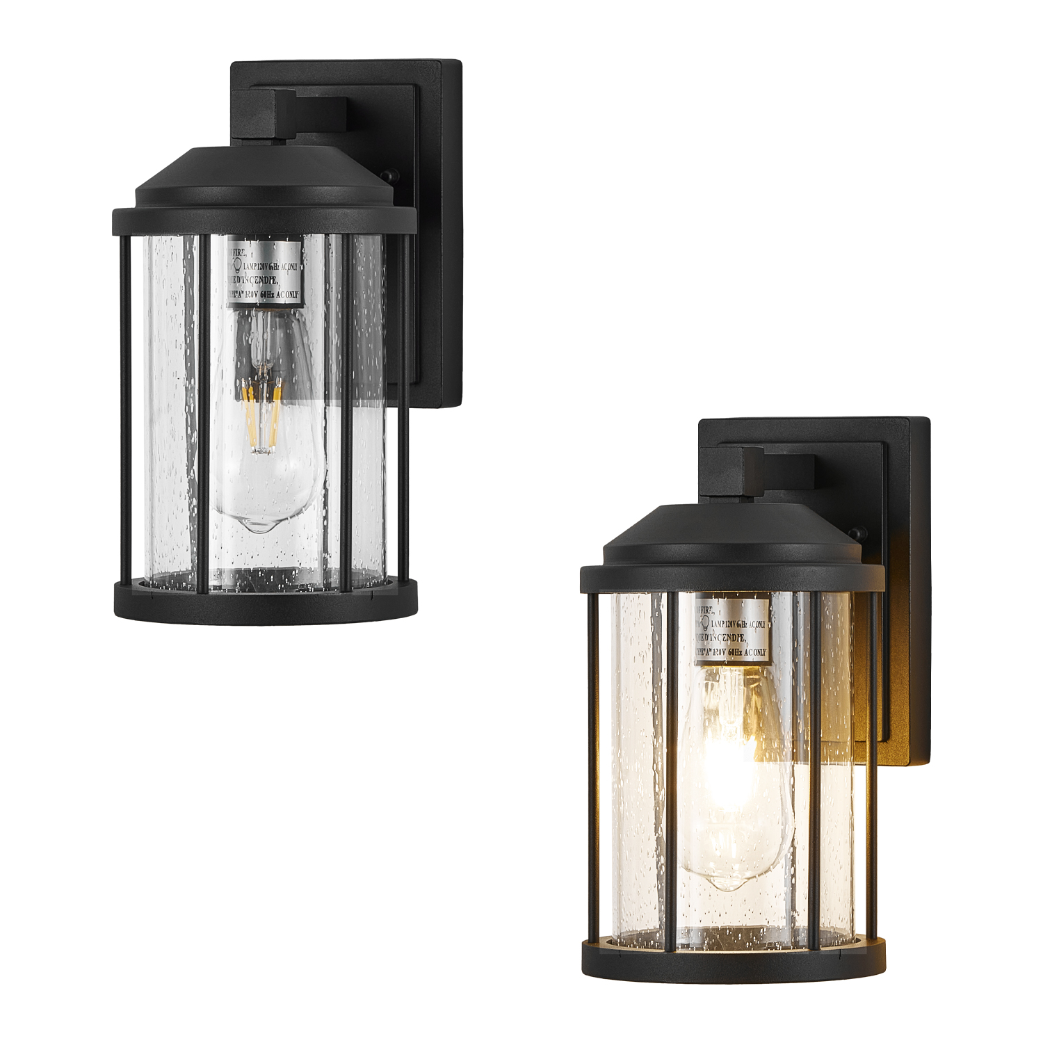Outdoor Wall Sconces 2 Pack, Exterior Light Lantern Fixtures, Porch Light Lamps Outdoor Wall Mounted in Black Finish with Seeded Glass for House, Garage, Patio, Yard, Garden photo 1