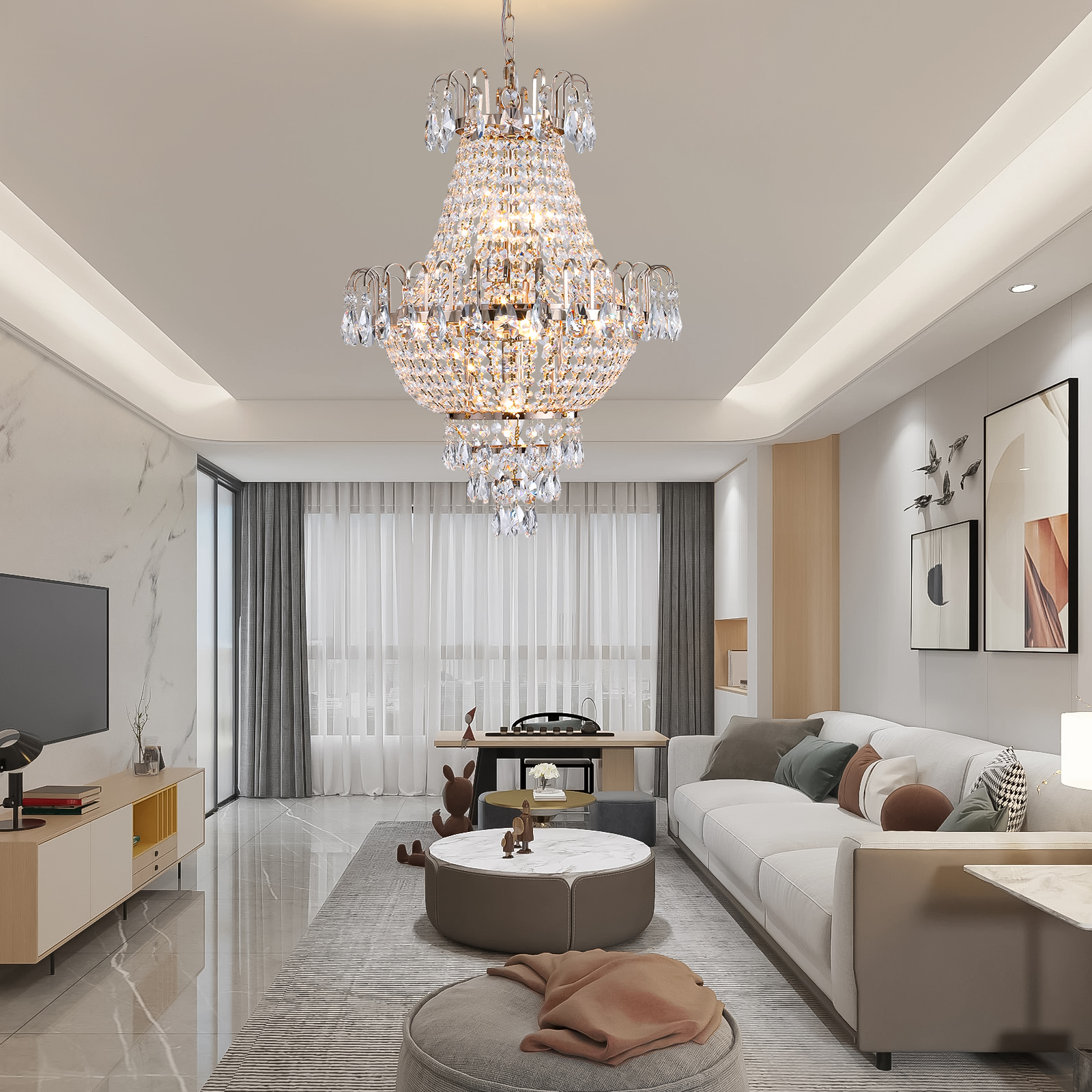 (Same as W1340102270/L5003) Gold Crystal Chandeliers,Large Contemporary Luxury Ceiling Lighting for Living Room Dining Room Bedroom Hallway photo 7