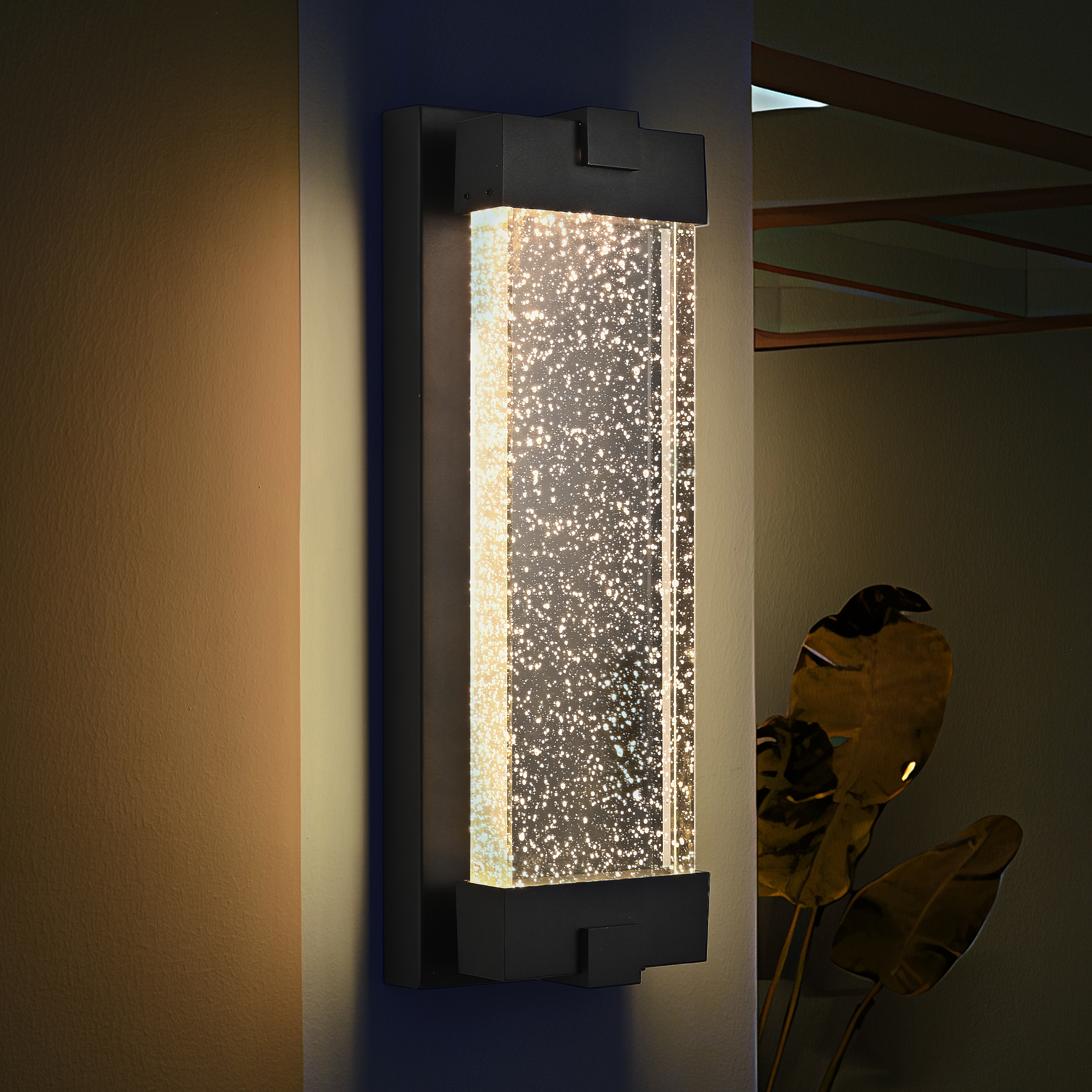 19"(H) Black Aluminum Finish Outdoor Wall Light with Bubble Crystal Glass, LED Light Source, 3000K Warm Light, Weatherproof Exterior Sconce for Patio, Porch, or Garage (1-pack) photo 1