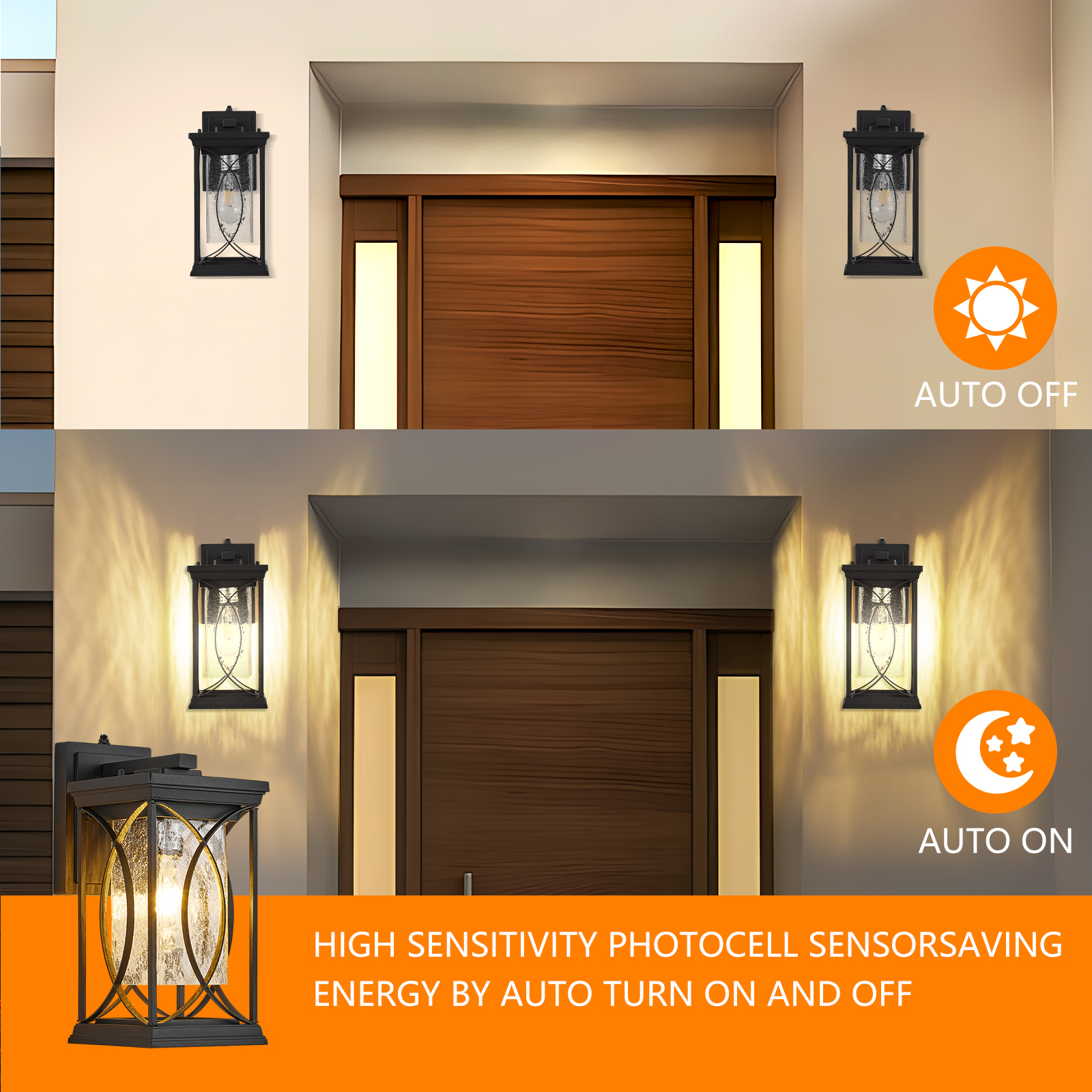 Oil Rubbed Bronze Porch Light Dusk to Dawn Outdoor Wall Lantern Small Modern Exterior Light Fixture Aluminum with Crack-Like Glass IP65 Waterproof Outdoor Sconce Outside Light for House, Front Door photo 4