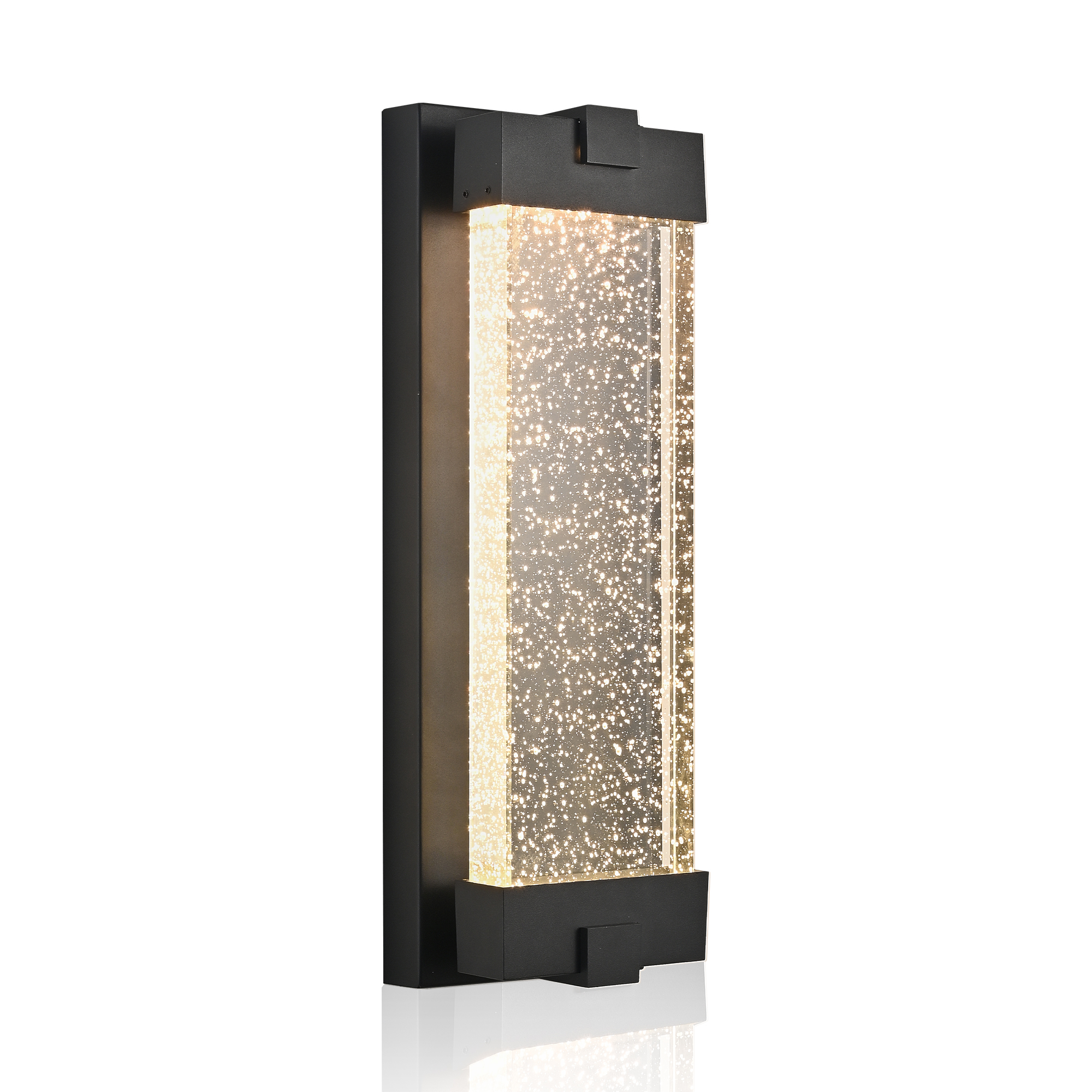 19"(H) Black Aluminum Finish Outdoor Wall Light with Bubble Crystal Glass, LED Light Source, 3000K Warm Light, Weatherproof Exterior Sconce for Patio, Porch, or Garage (1-pack) photo 4
