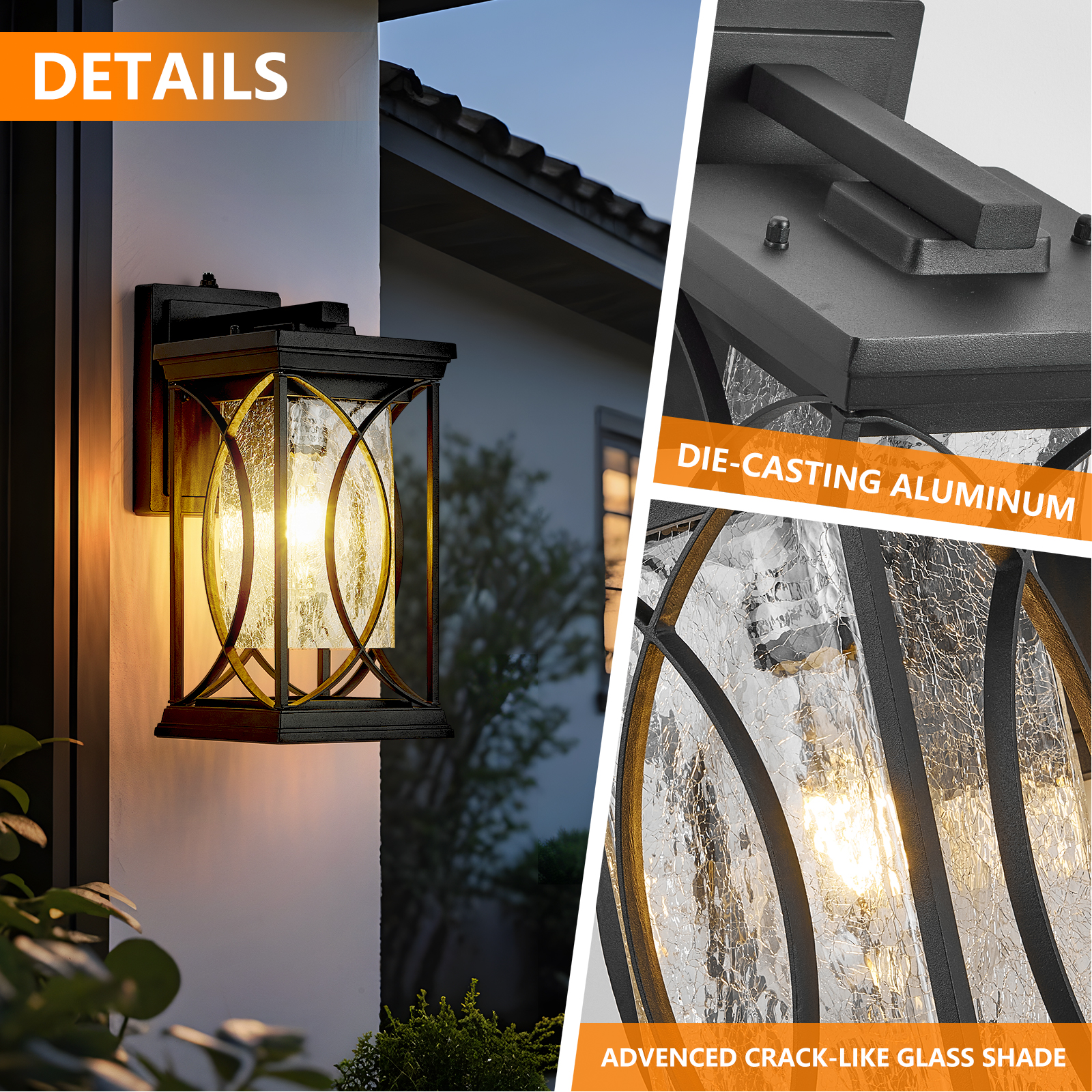 Oil Rubbed Bronze Porch Light Dusk to Dawn Outdoor Wall Lantern Small Modern Exterior Light Fixture Aluminum with Crack-Like Glass IP65 Waterproof Outdoor Sconce Outside Light for House, Front Door photo 3